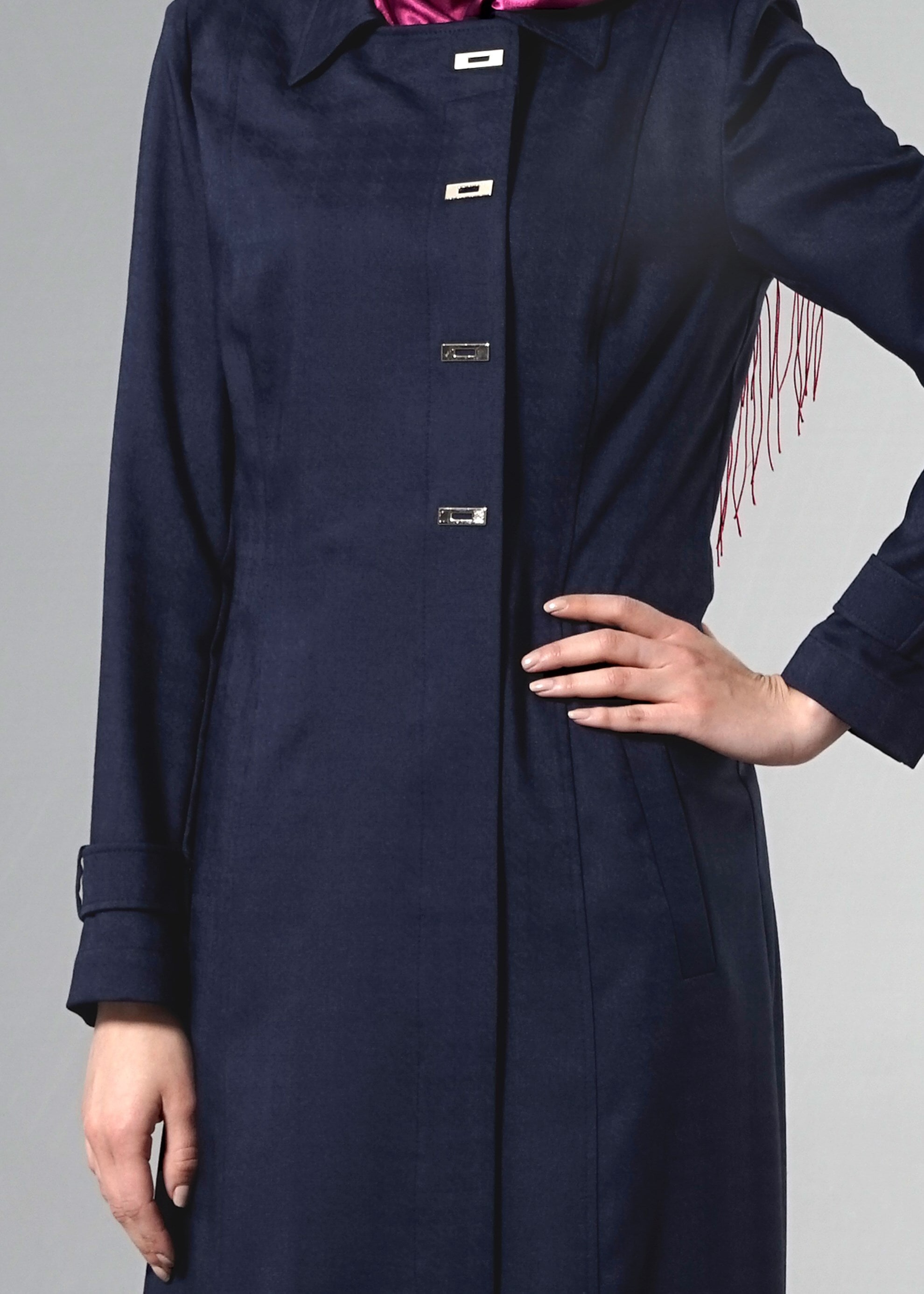 Tesettür giyim LACİVERT GÖMLEK YAKA PARDESÜ 1812