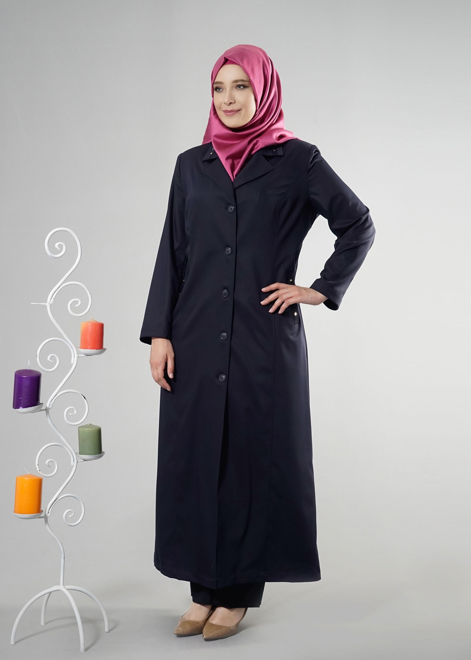 Tesettür giyim LACİVERT 1817 İnessa Tesettür 43513 Pardesü 46/54 TEK48