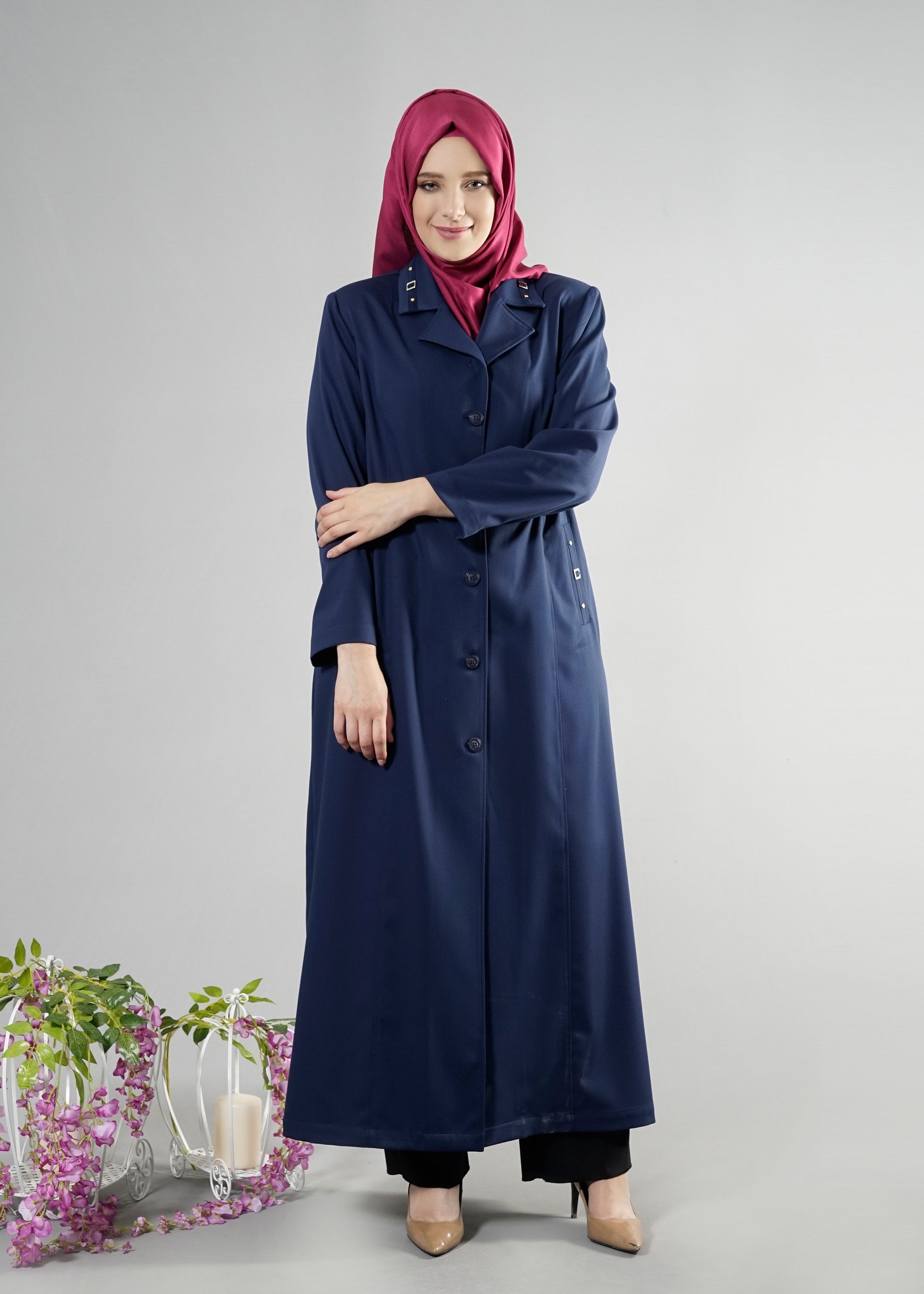 Tesettür giyim LACİVERT 1817 İnessa Tesettür 43513 Pardesü 46/54 TEK48