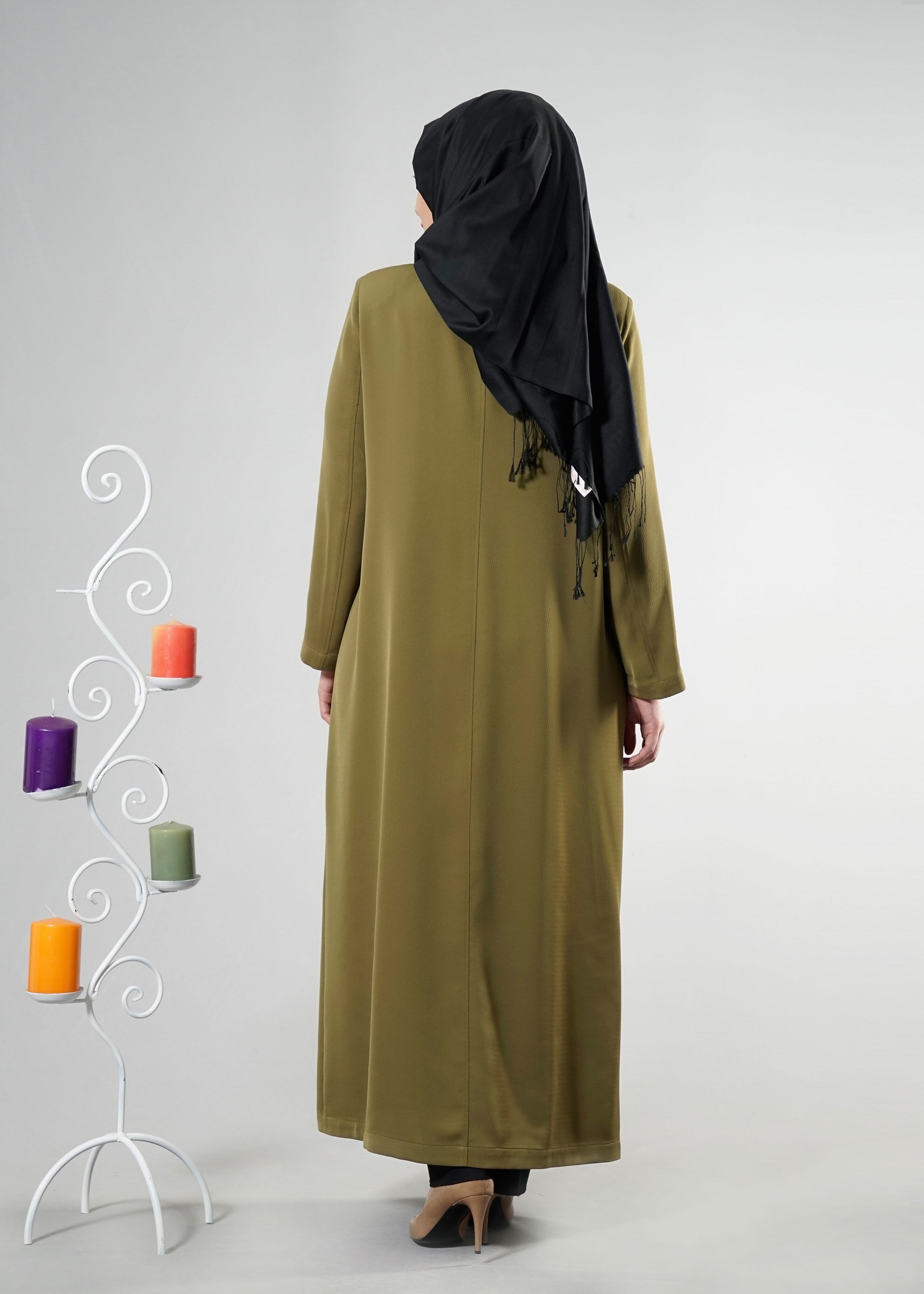 Tesettür giyim YEŞİL FERMUARLI PARDESÜ 1818