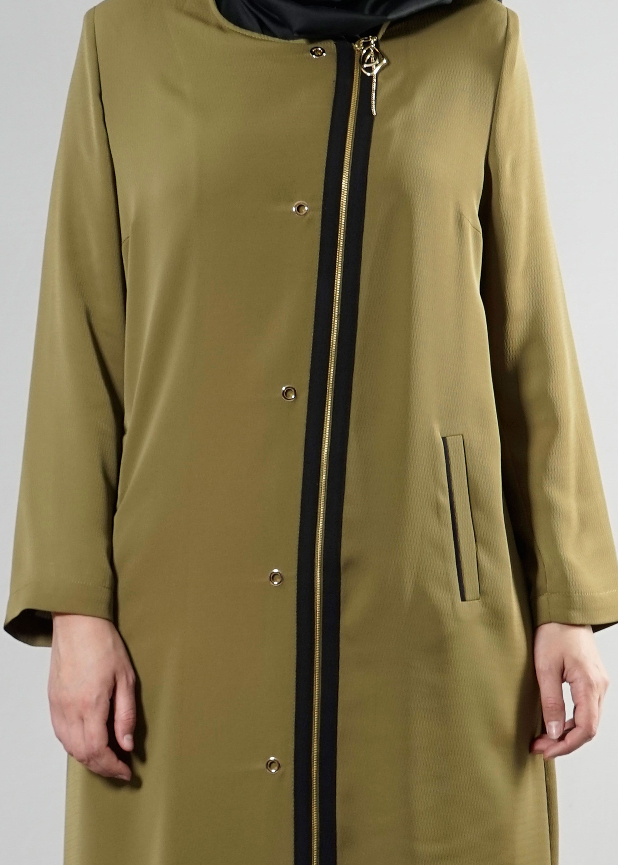 Tesettür giyim YEŞİL FERMUARLI PARDESÜ 1818