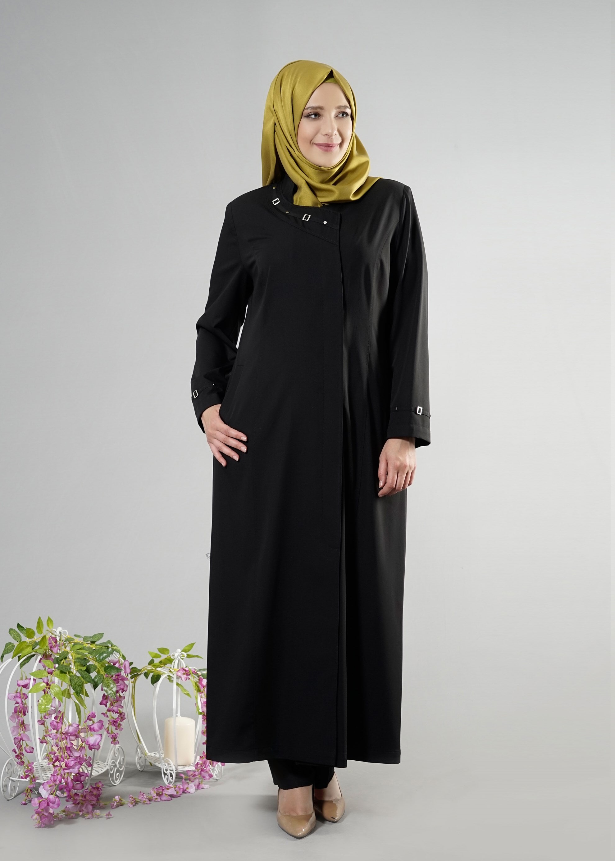 Tesettür giyim SİYAH 1824 Lila Tesettür 43597 Pardesü 46/52 TEK44