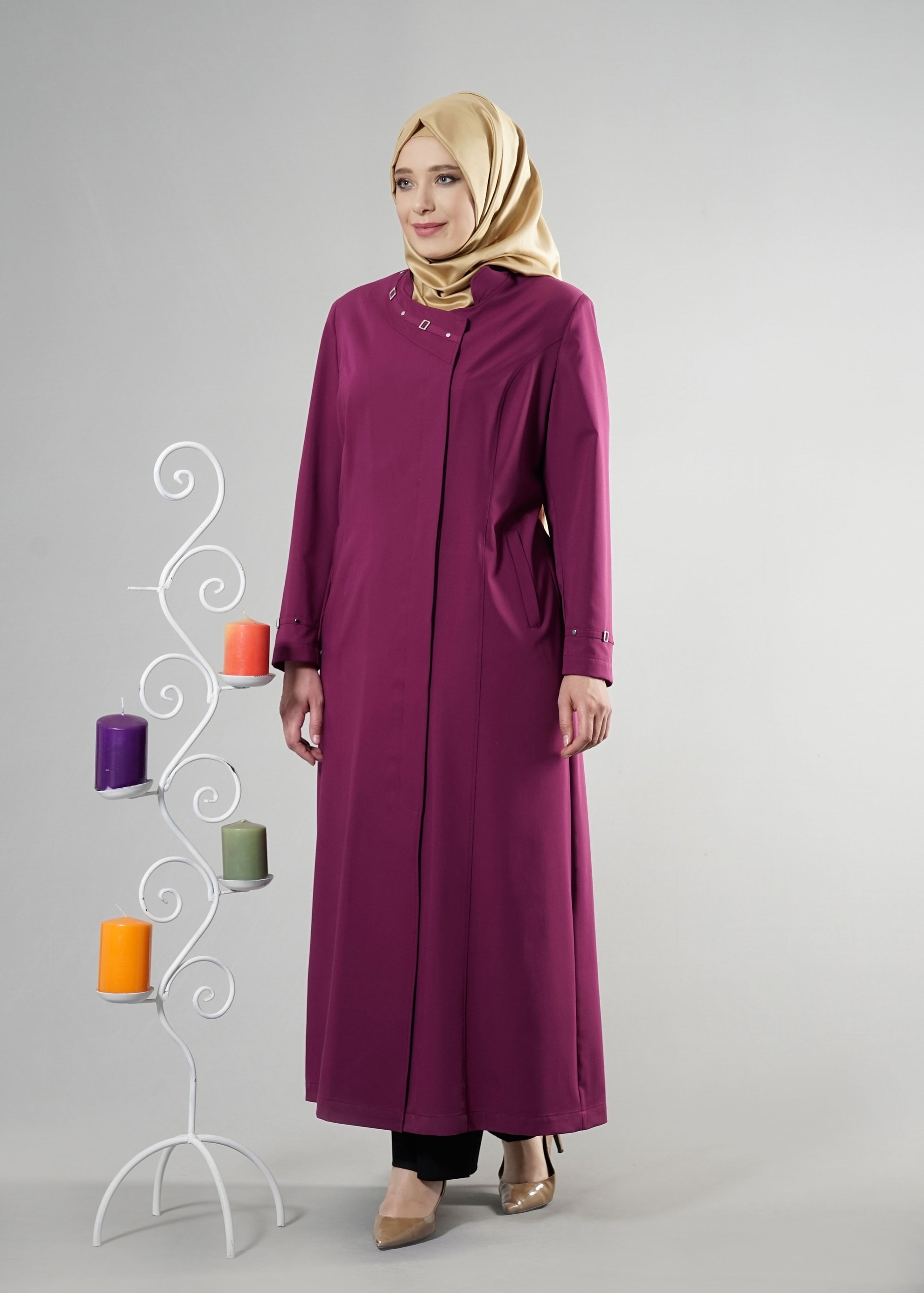 Tesettür giyim MOR 1824 Lila Tesettür 43597 Pardesü 46/52 TEK44