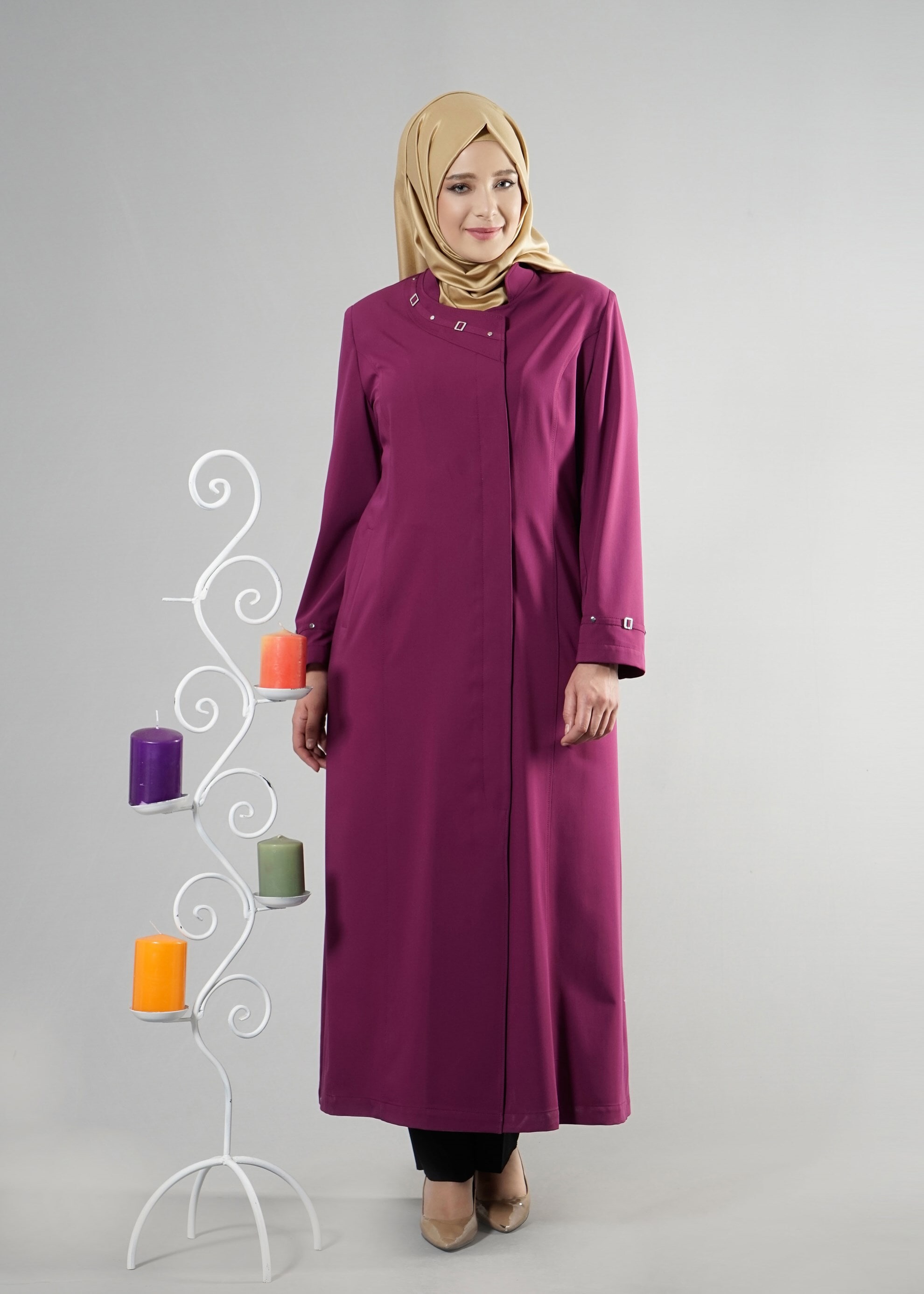 Tesettür giyim MOR 1824 Lila Tesettür 43597 Pardesü 46/52 TEK44