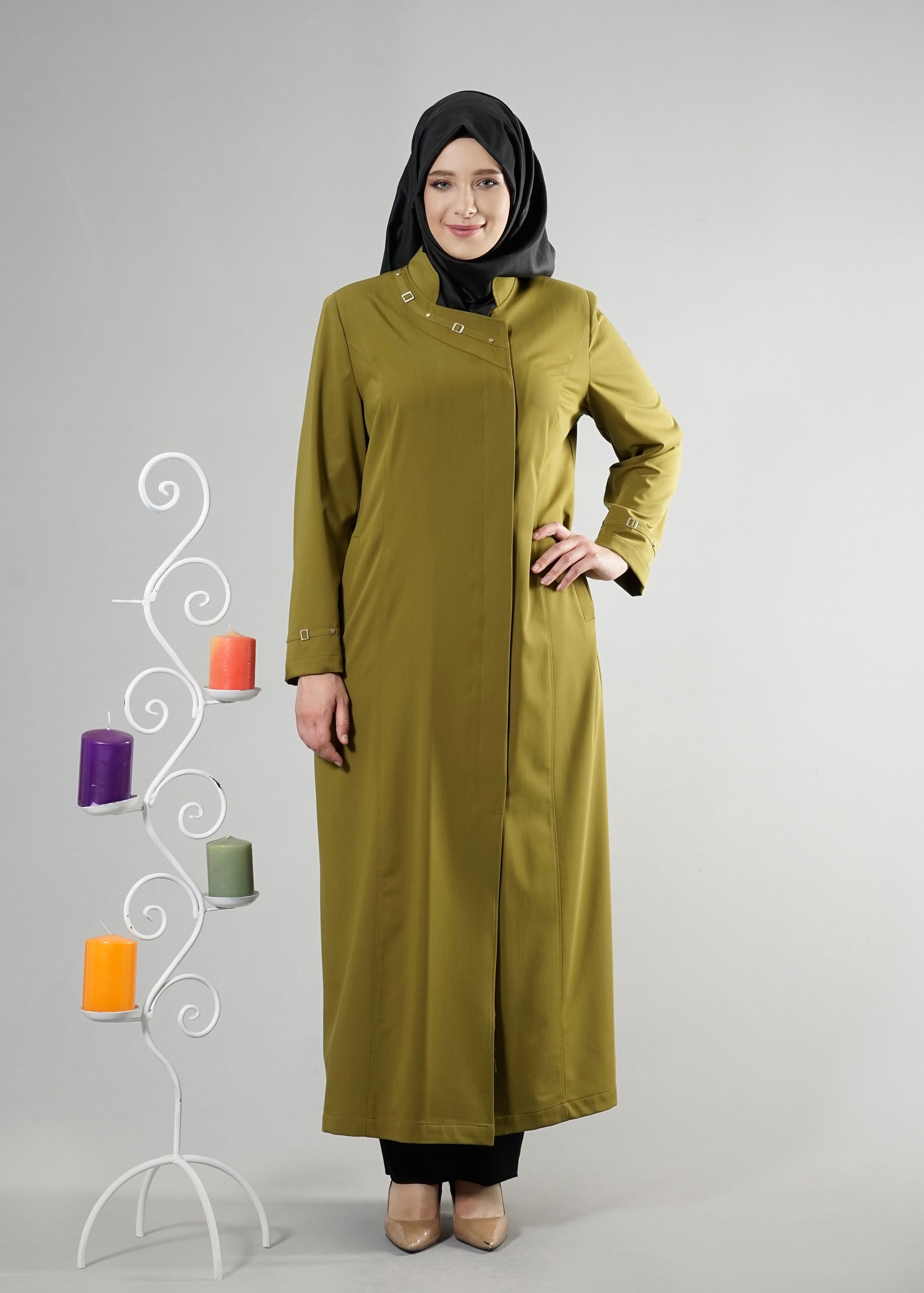 Tesettür giyim YEŞİL 1824 Lila Tesettür 43597 Pardesü 46/52 TEK44