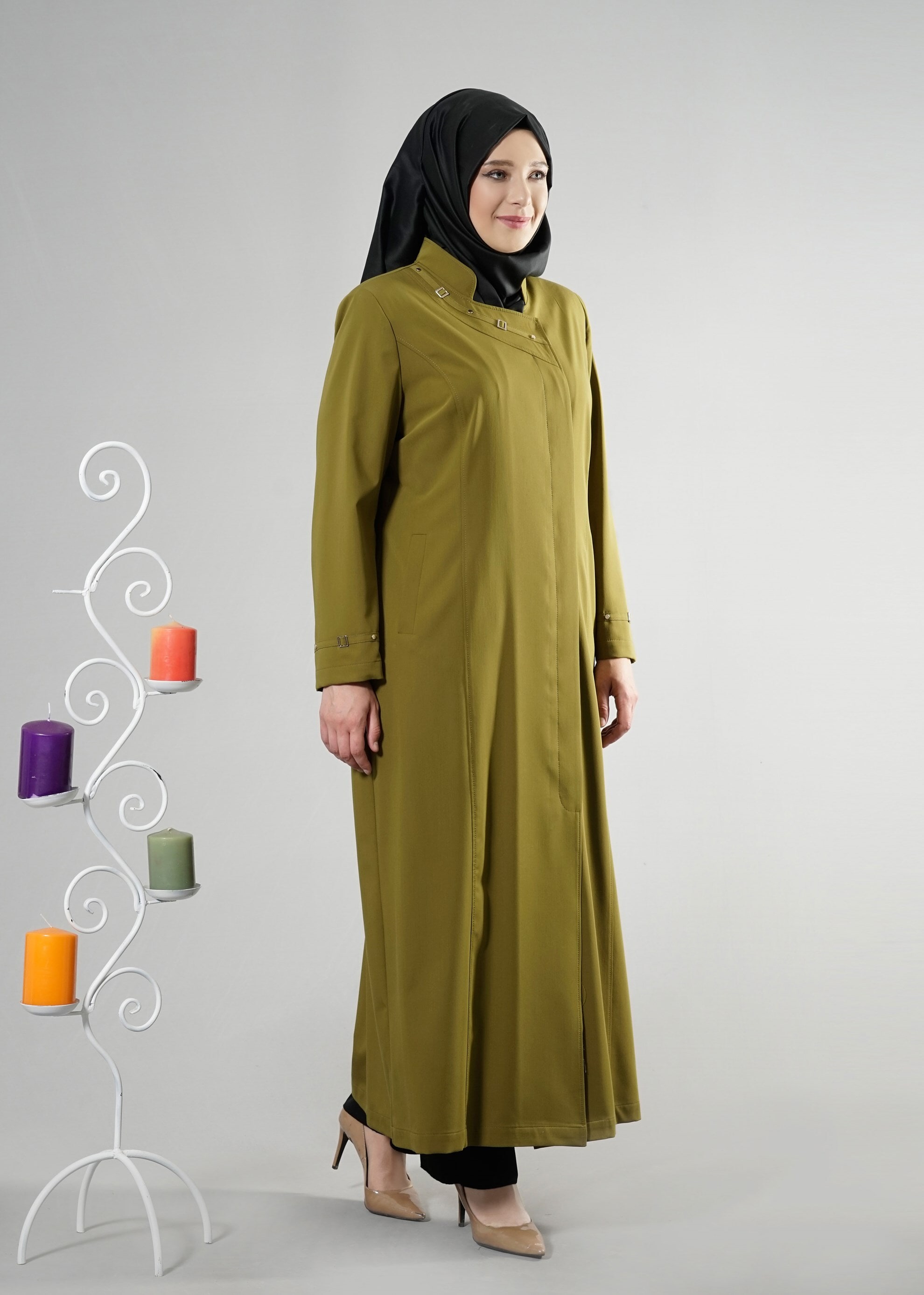 Tesettür giyim YEŞİL 1824 Lila Tesettür 43597 Pardesü 46/52 TEK44