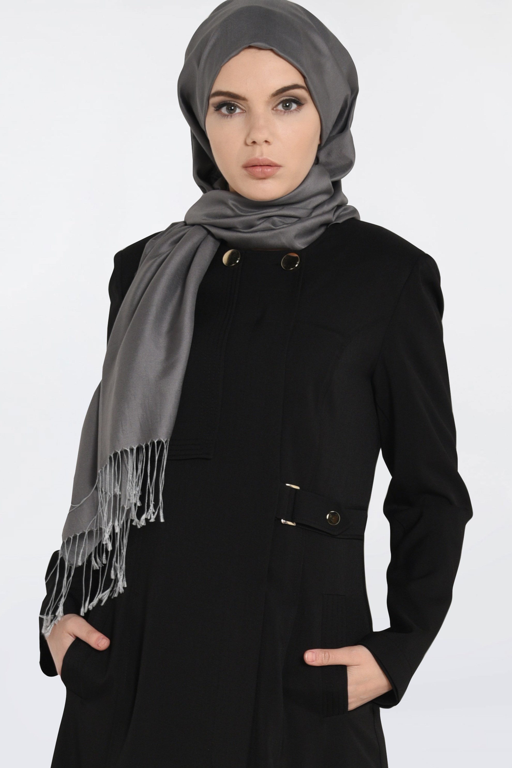 Tesettür giyim SİYAH CEPLİ TESETTÜR PARDESÜ 1830