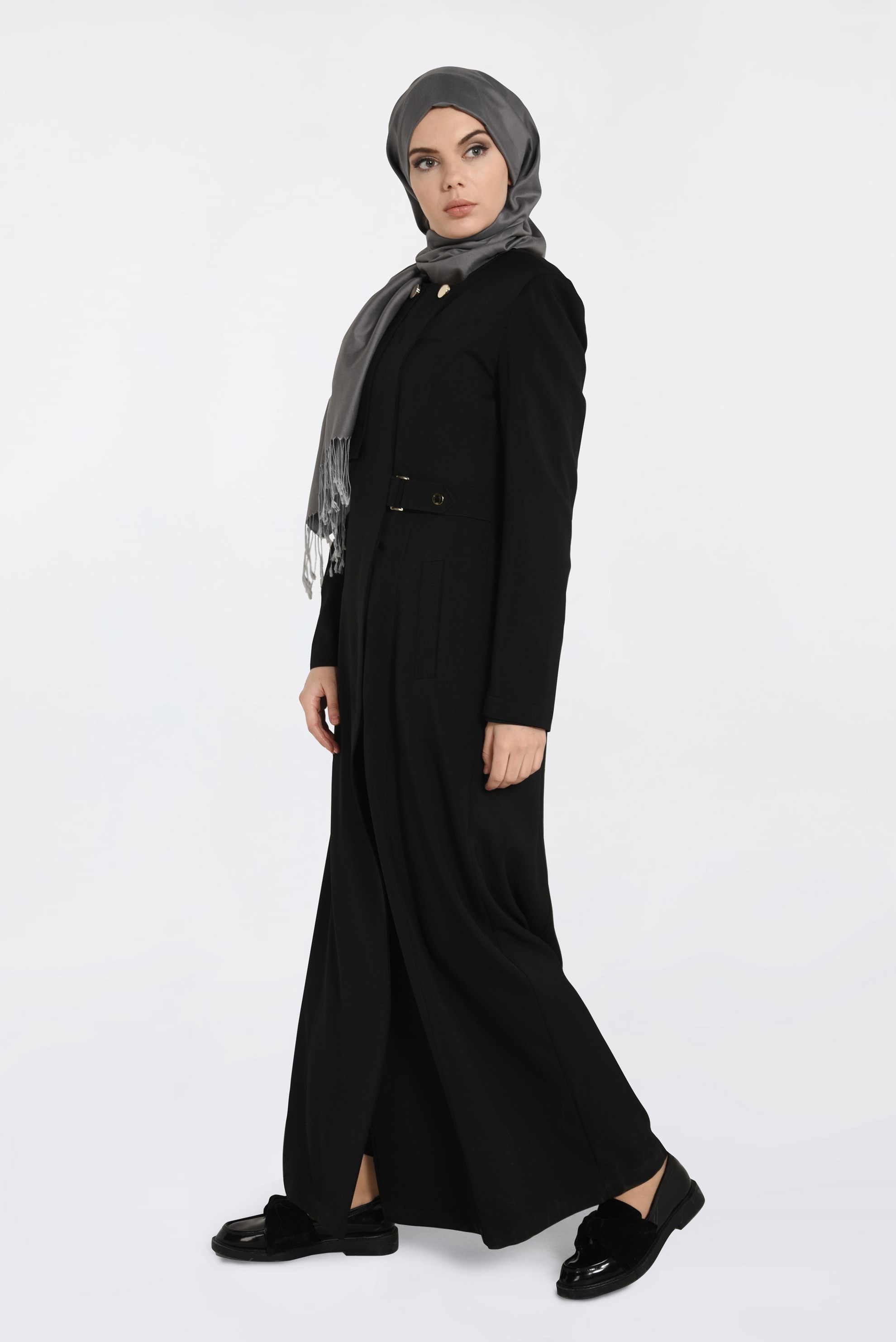 Tesettür giyim SİYAH CEPLİ TESETTÜR PARDESÜ 1830