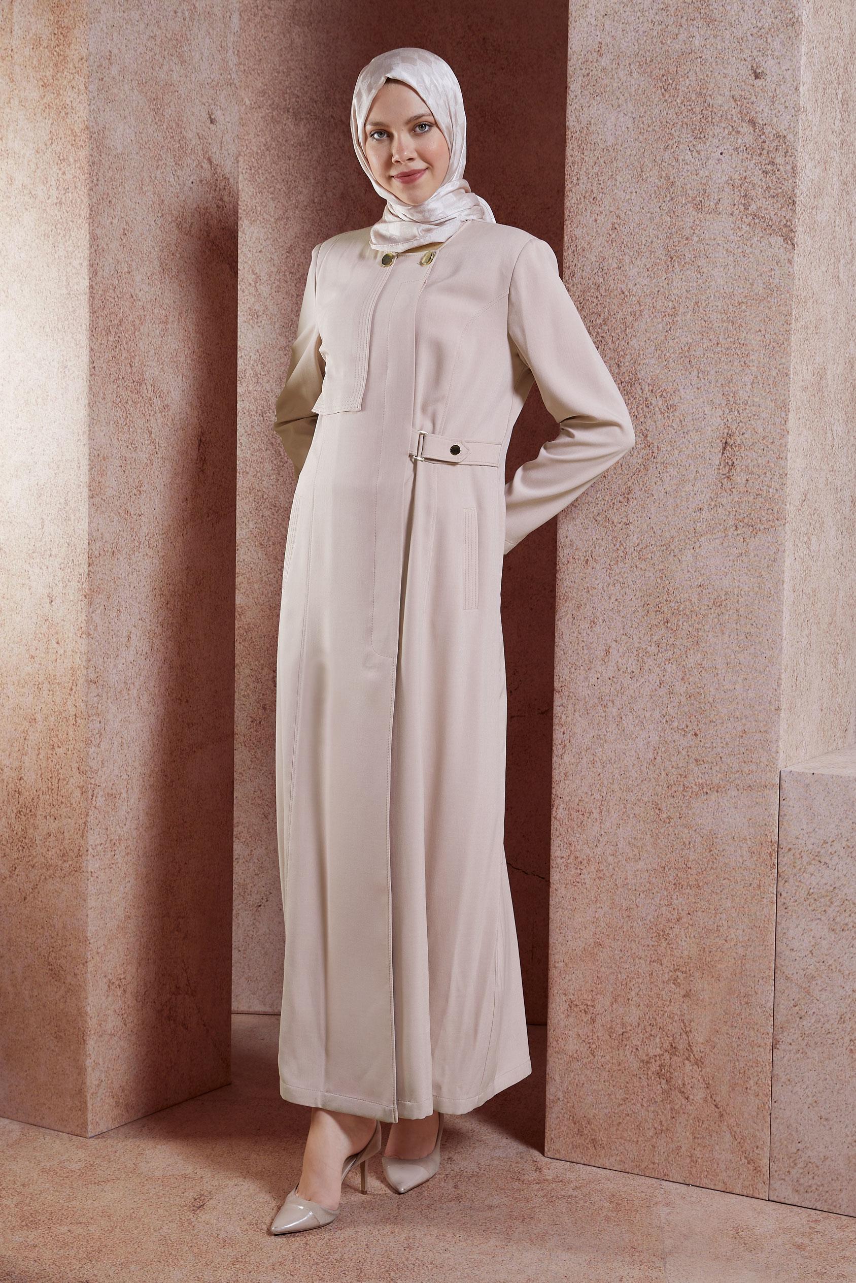 Tesettür giyim PUDRA CEPLİ TESETTÜR PARDESÜ 1830