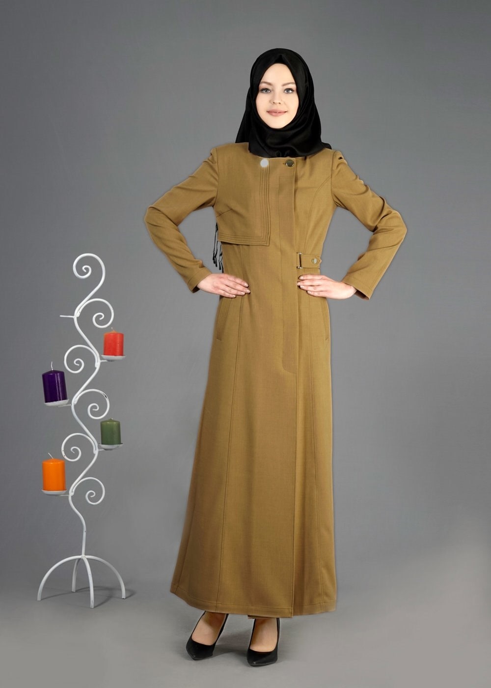 Tesettür giyim KAHVE CEPLİ TESETTÜR PARDESÜ 1830