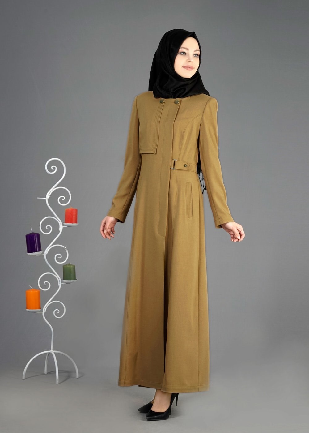 Tesettür giyim KAHVE CEPLİ TESETTÜR PARDESÜ 1830