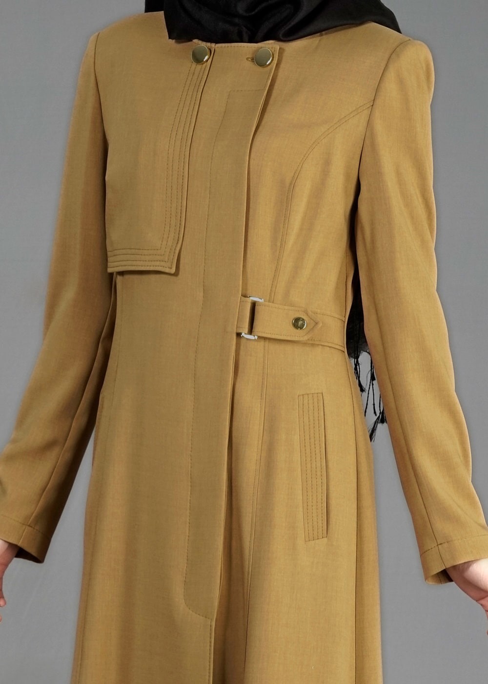 Tesettür giyim KAHVE CEPLİ TESETTÜR PARDESÜ 1830