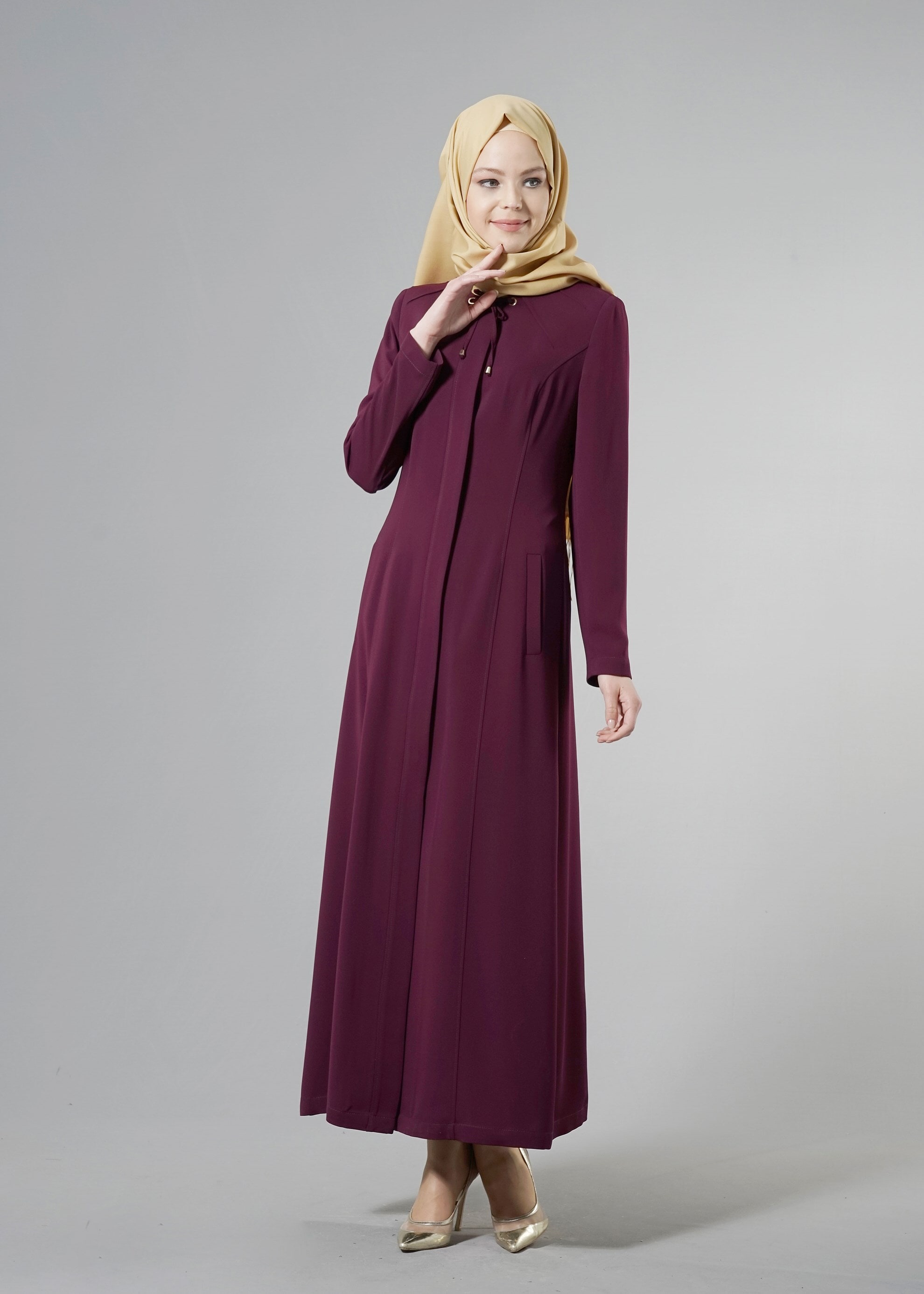 Tesettür giyim MÜRDÜM SIRTI KUŞGÖZÜ DETAYLI PARDESÜ 1831 