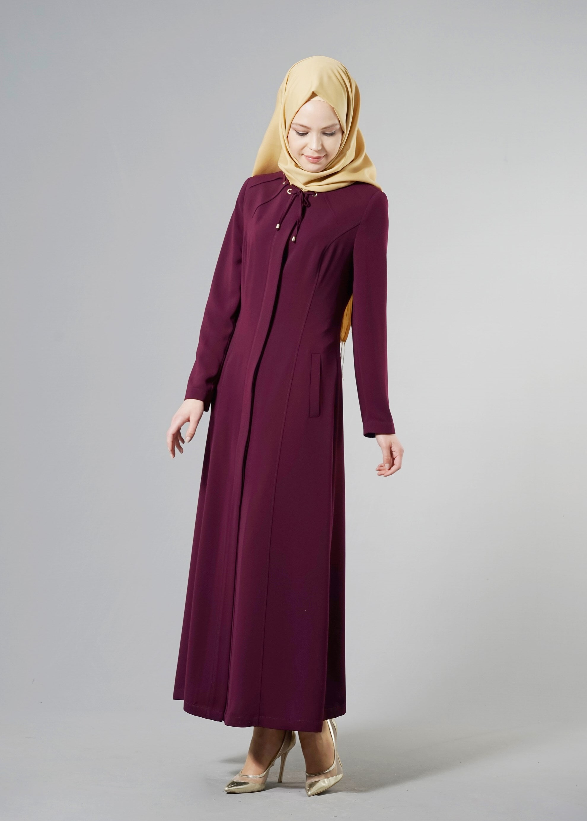 Tesettür giyim MÜRDÜM SIRTI KUŞGÖZÜ DETAYLI PARDESÜ 1831 