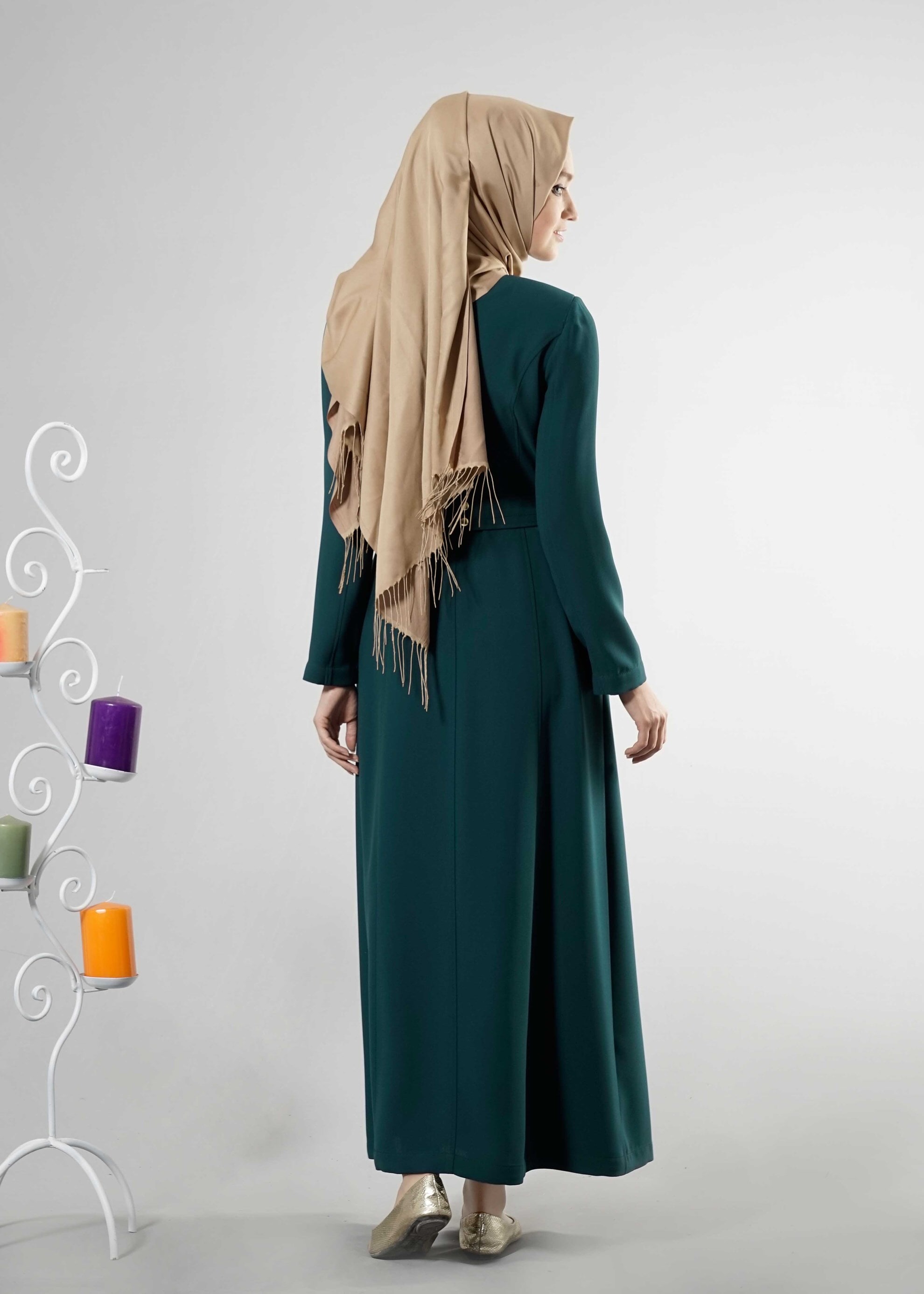 Tesettür giyim YEŞİL 1833 Elvan Tesettür 3731 Pardesü 38/48 TEK40