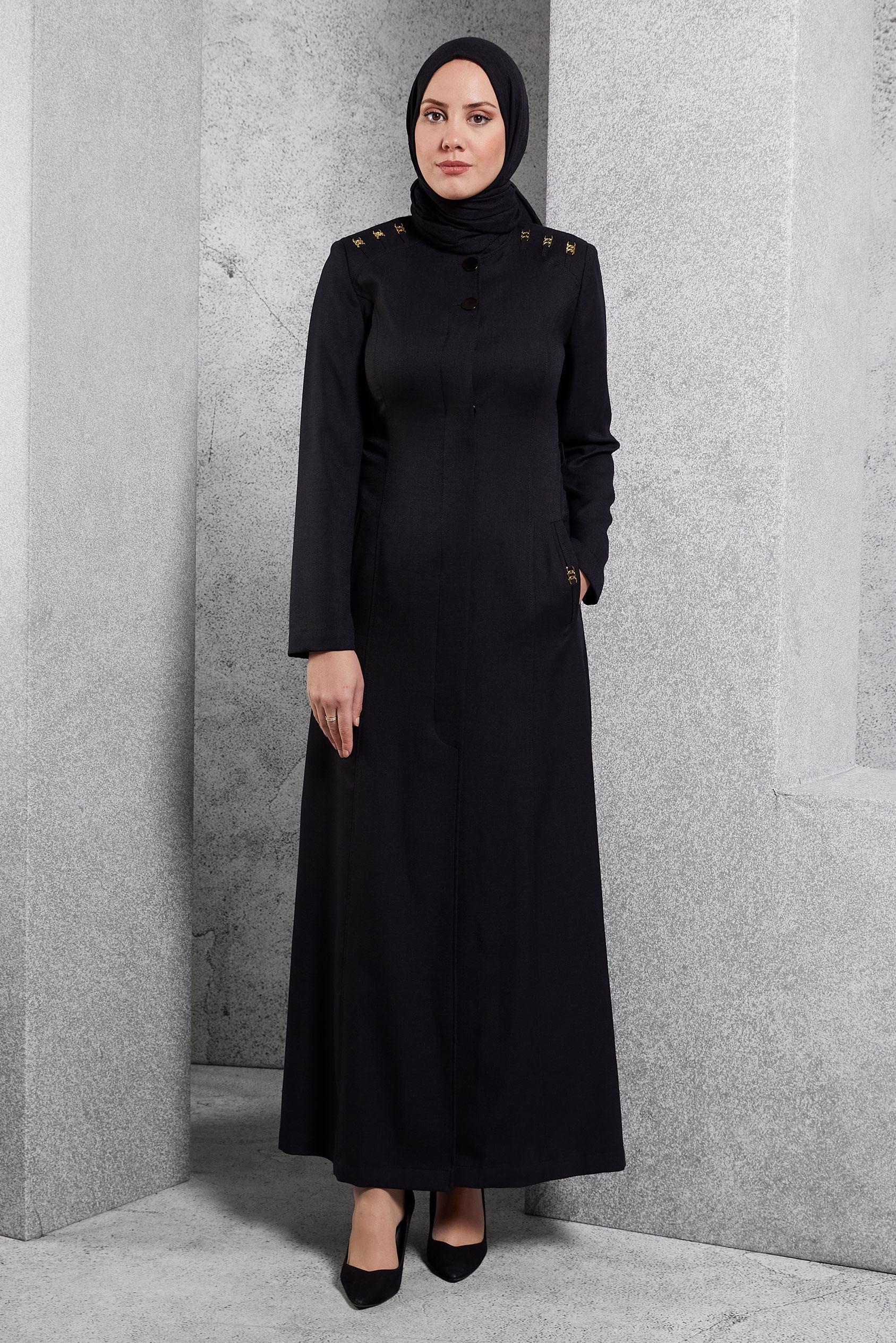 Tesettür giyim SİYAH HAKİM YAKA PARDESÜ 1834