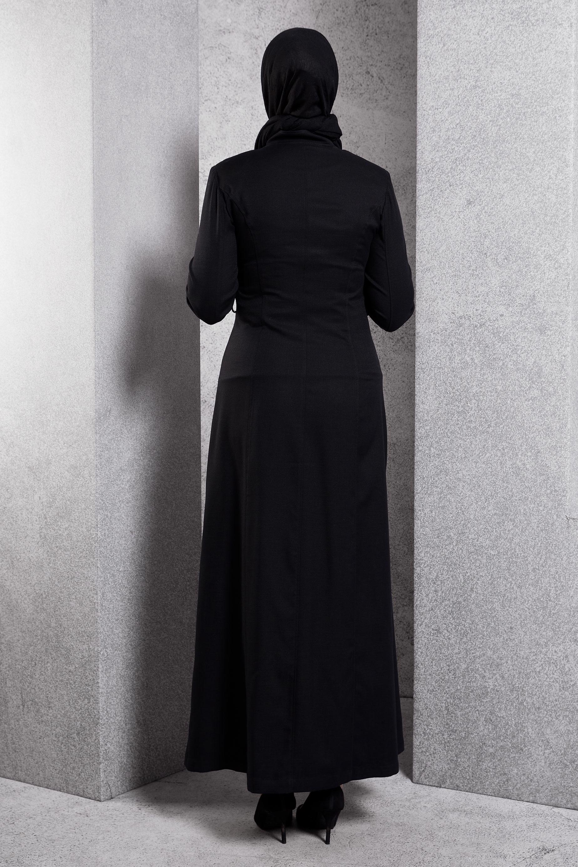 Tesettür giyim SİYAH HAKİM YAKA PARDESÜ 1834