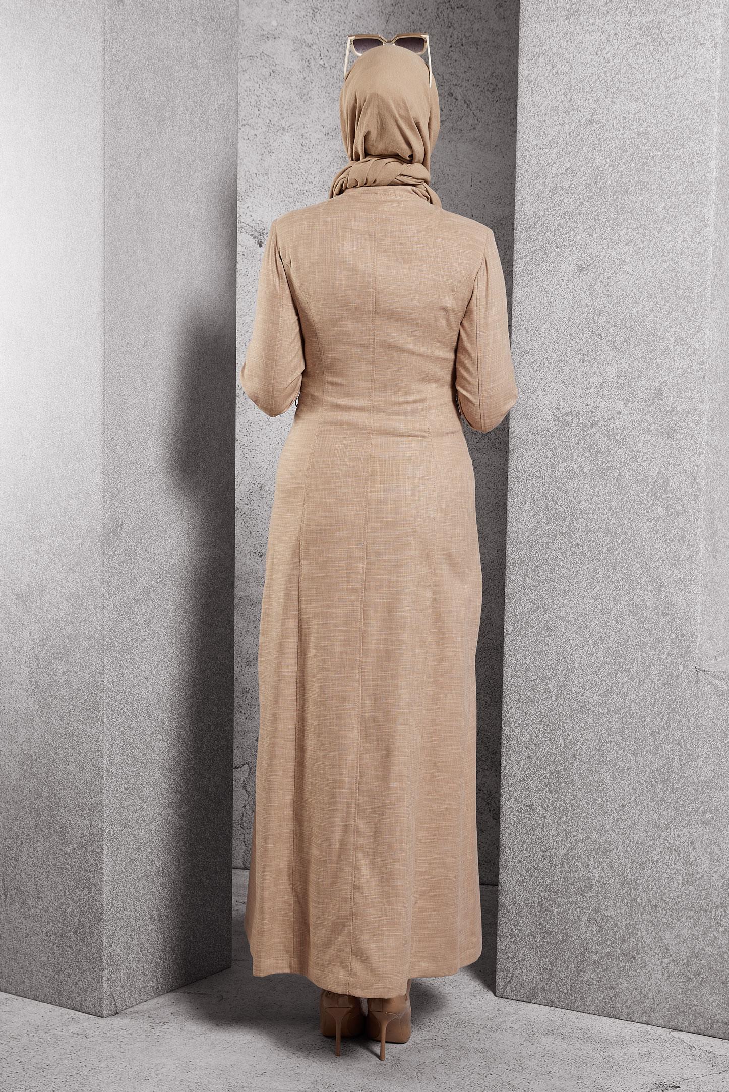 Tesettür giyim KAHVE HAKİM YAKA PARDESÜ 1834