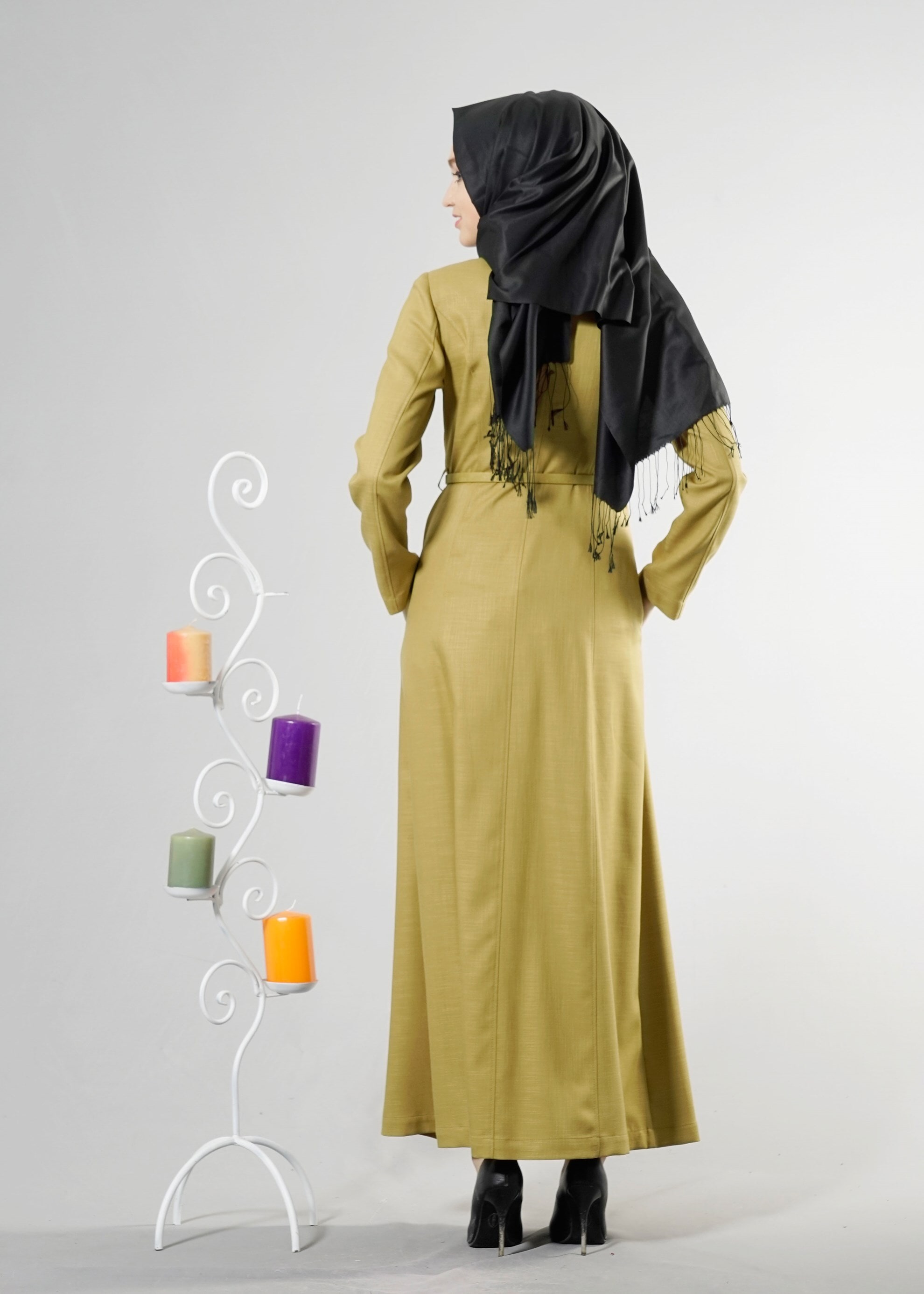 Tesettür giyim YEŞİL HAKİM YAKA PARDESÜ 1834