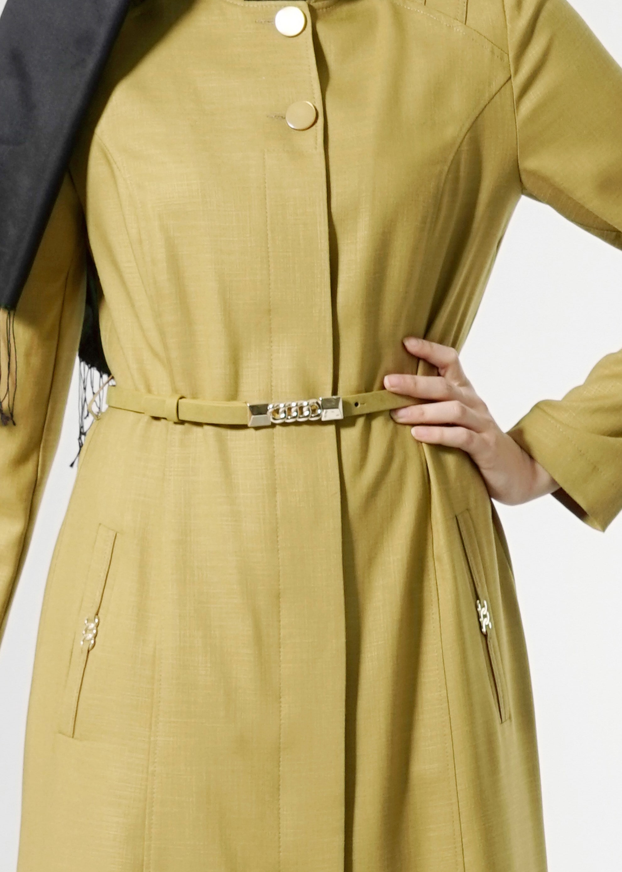 Tesettür giyim YEŞİL HAKİM YAKA PARDESÜ 1834