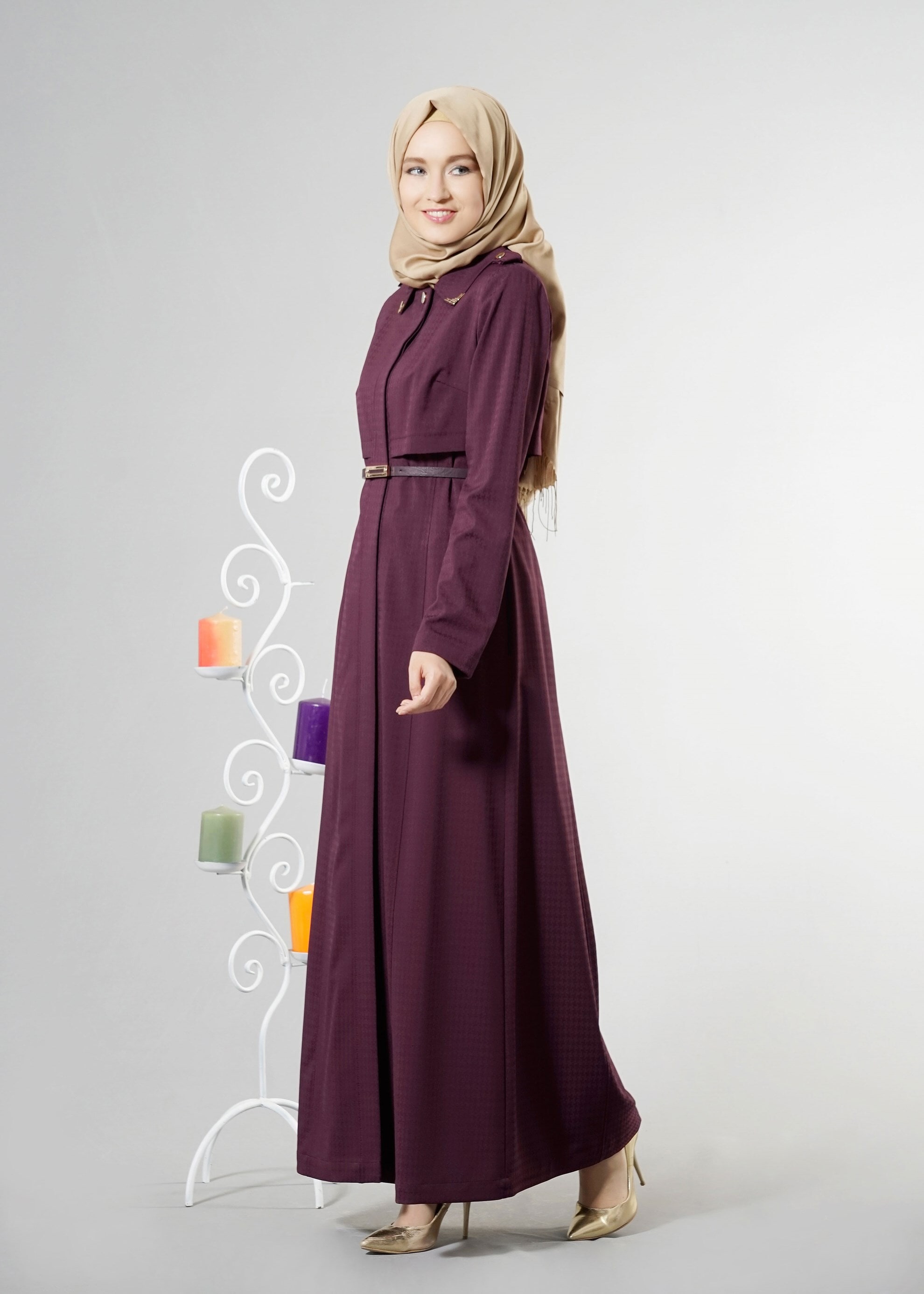 Tesettür giyim MÜRDÜM DÜĞME DETAYLI KAZAYAĞI DESEN PARDESÜ 1835 