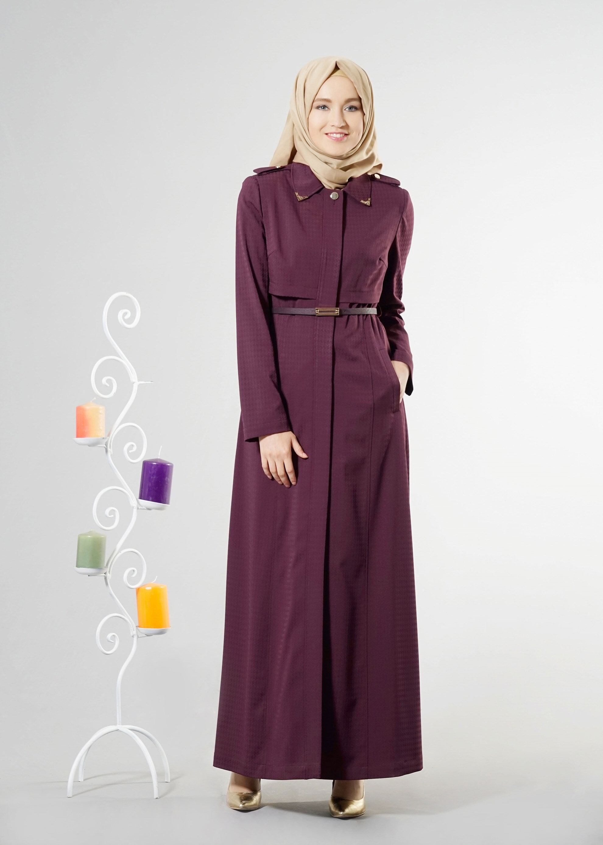 Tesettür giyim MÜRDÜM DÜĞME DETAYLI KAZAYAĞI DESEN PARDESÜ 1835 