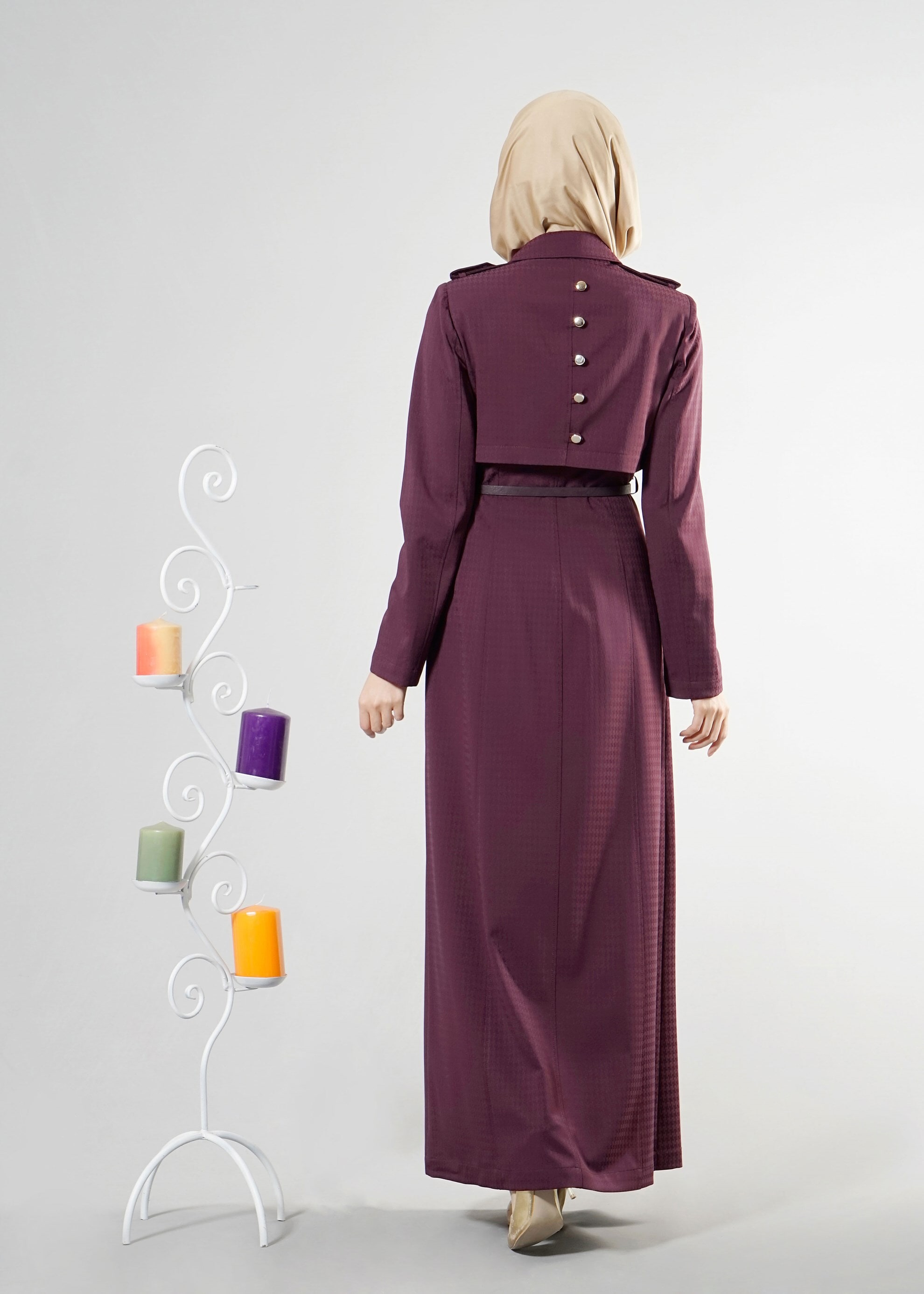 Tesettür giyim MÜRDÜM DÜĞME DETAYLI KAZAYAĞI DESEN PARDESÜ 1835 