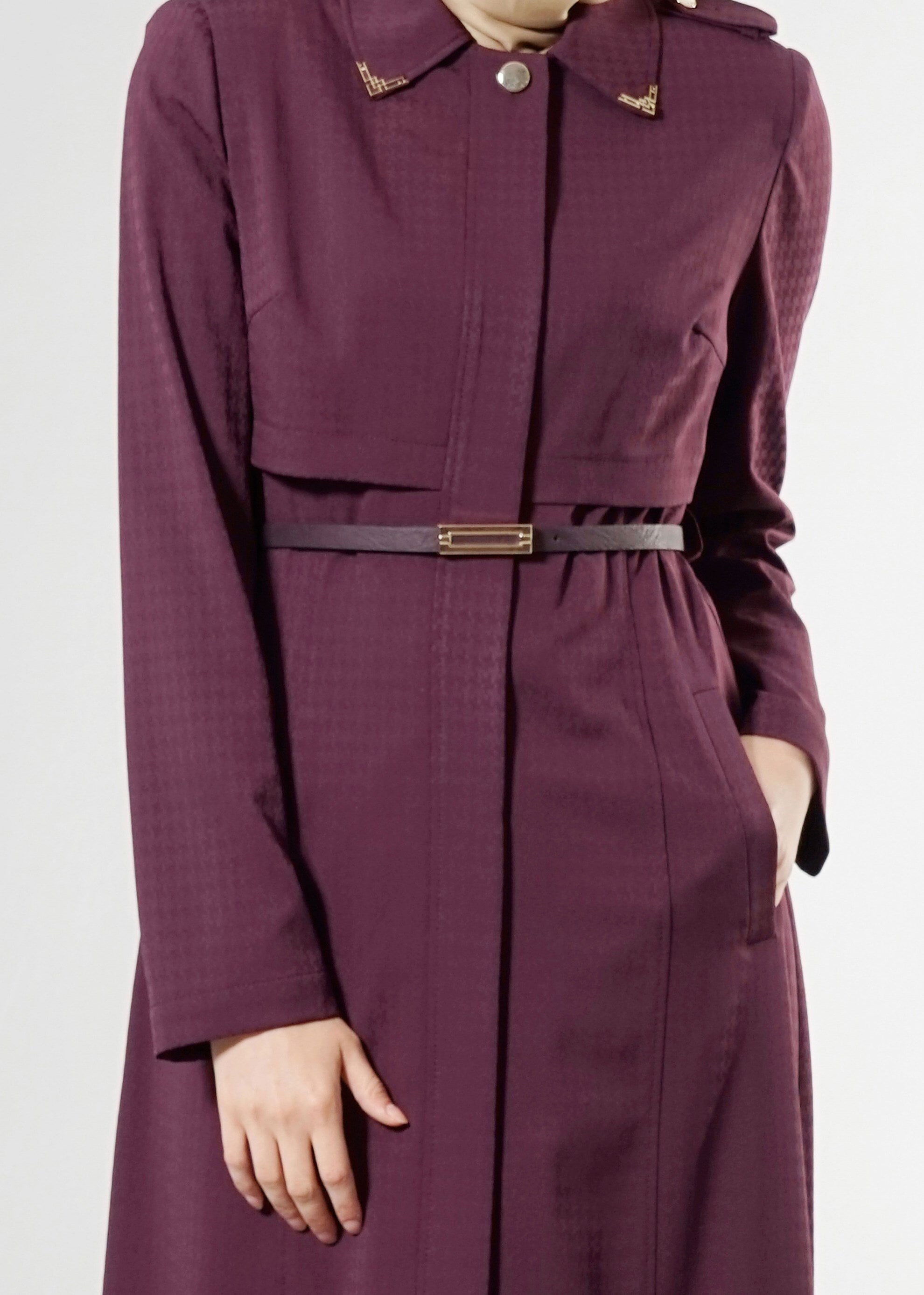 Tesettür giyim MÜRDÜM DÜĞME DETAYLI KAZAYAĞI DESEN PARDESÜ 1835 