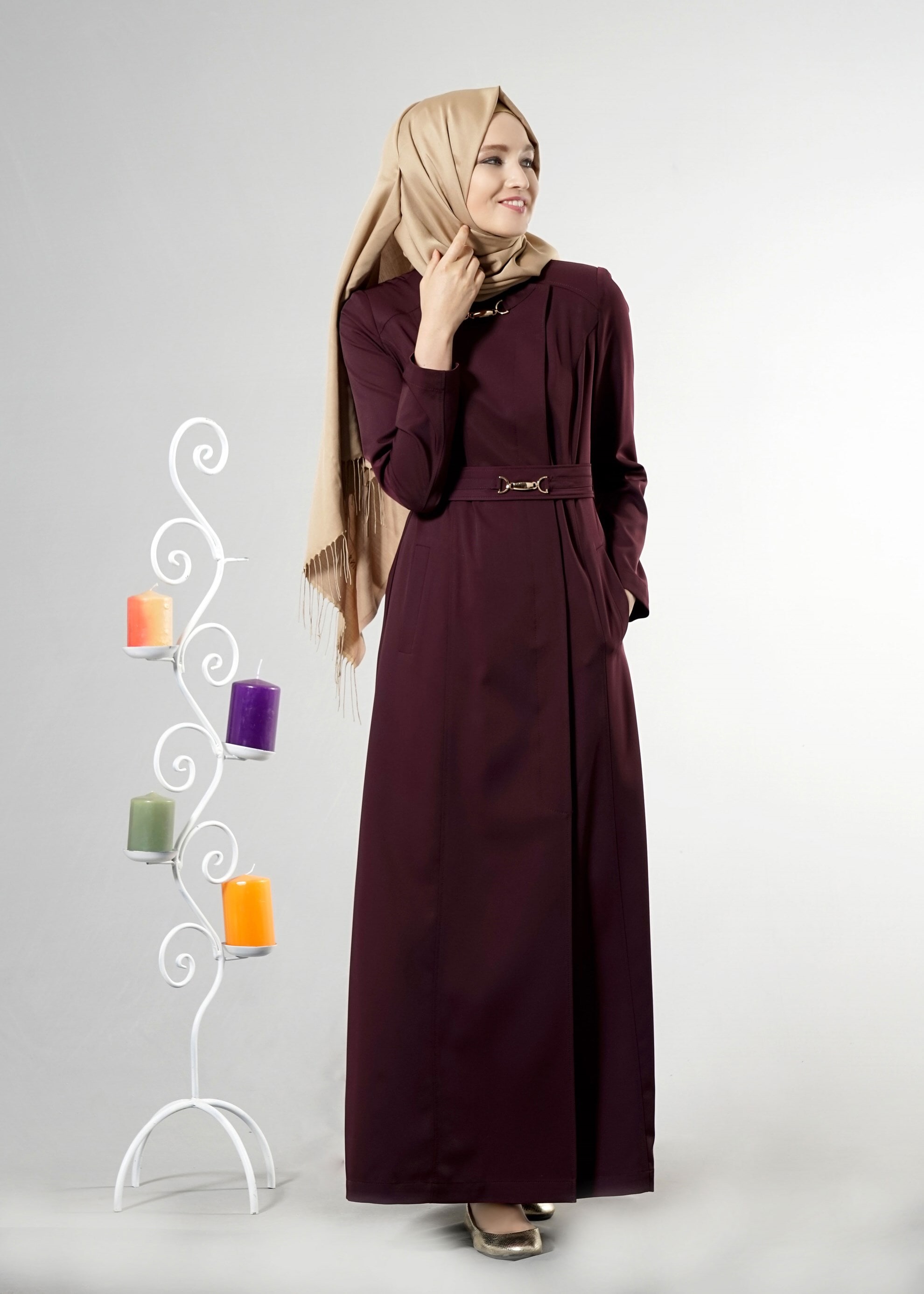 Tesettür giyim BORDO 1836 Sarah Tesettür Pardesü 38/48 TEK42