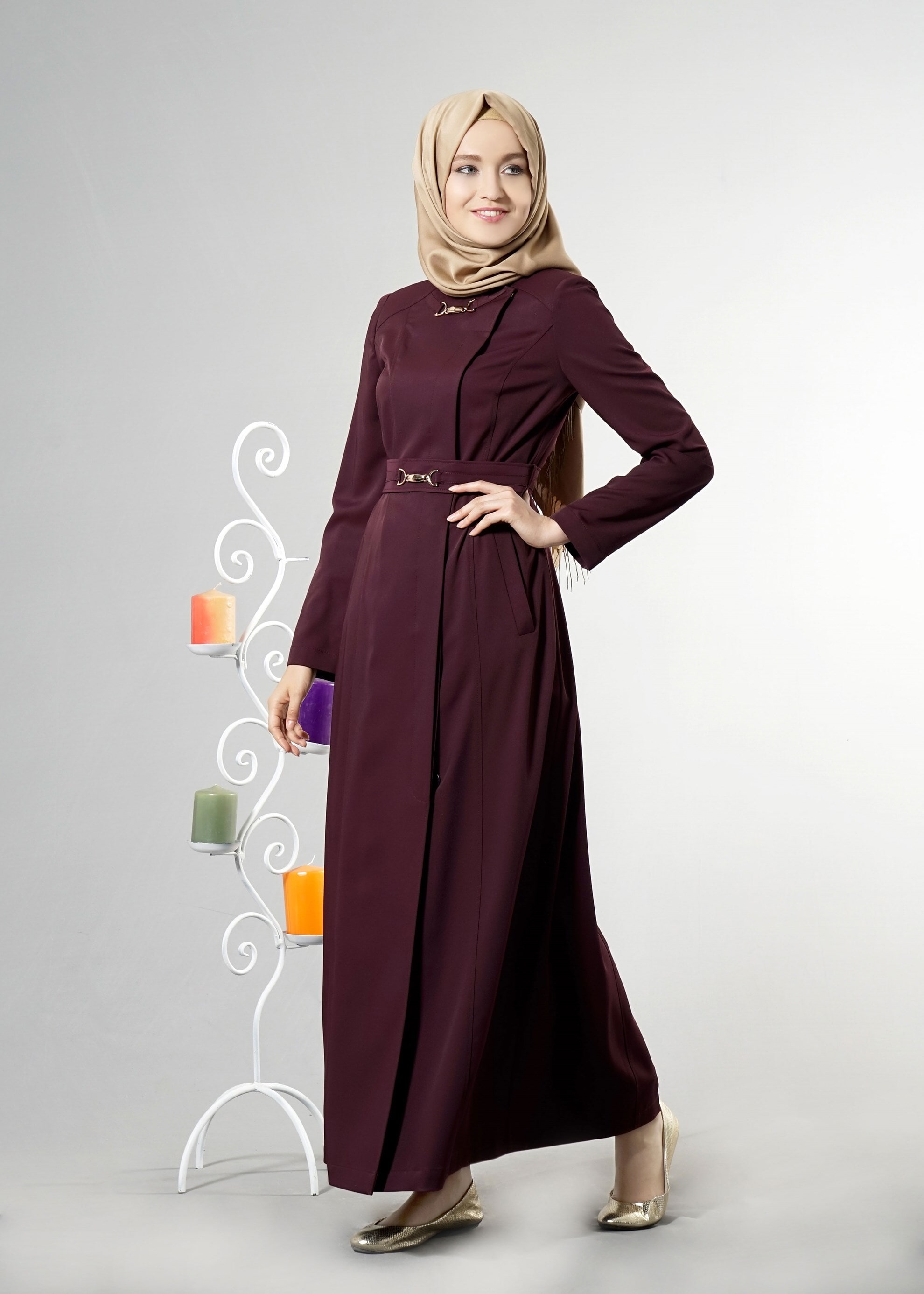 Tesettür giyim BORDO 1836 Sarah Tesettür Pardesü 38/48 TEK42