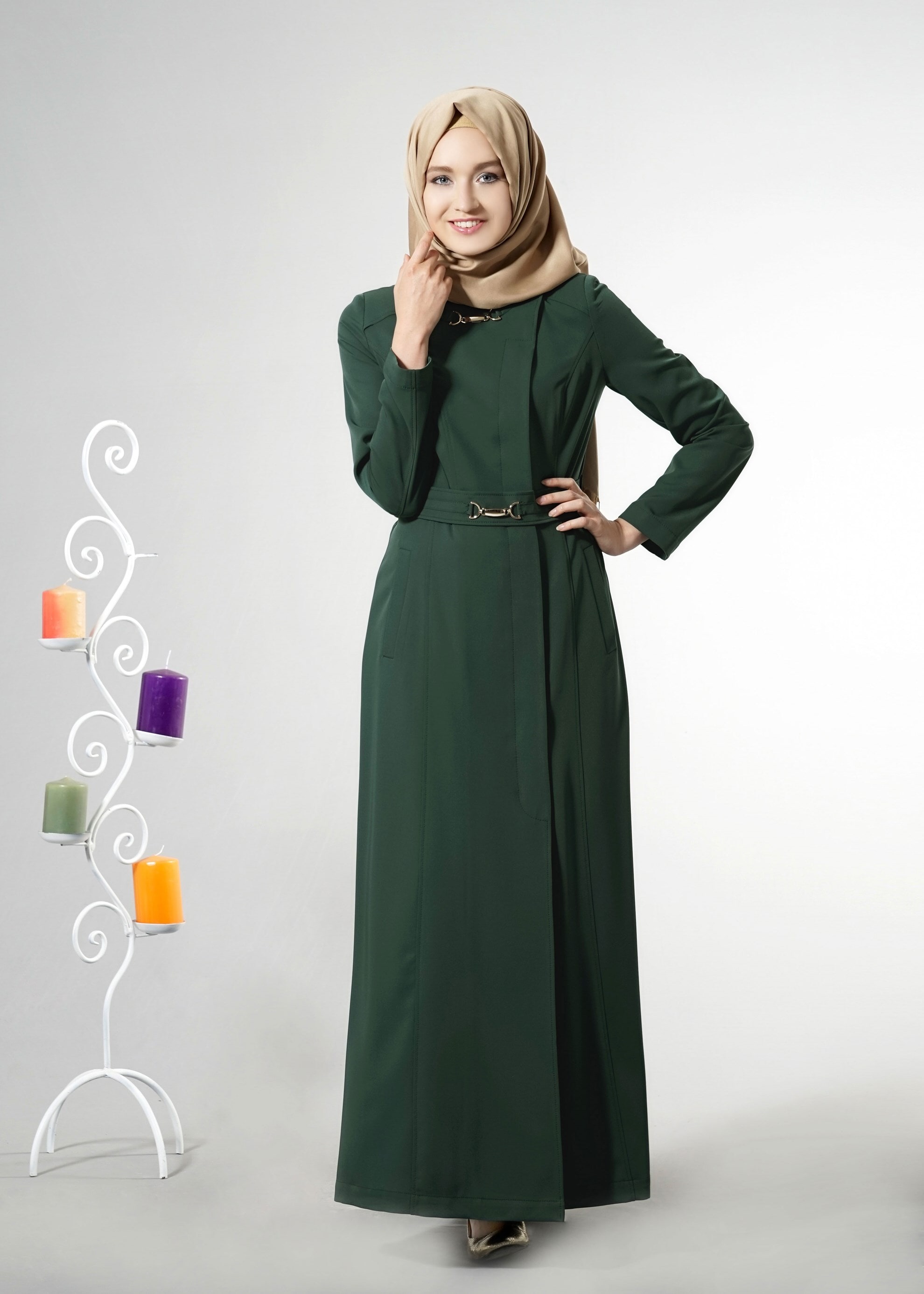 Tesettür giyim YEŞİL 1836 Sarah Tesettür Pardesü 38/48 TEK42