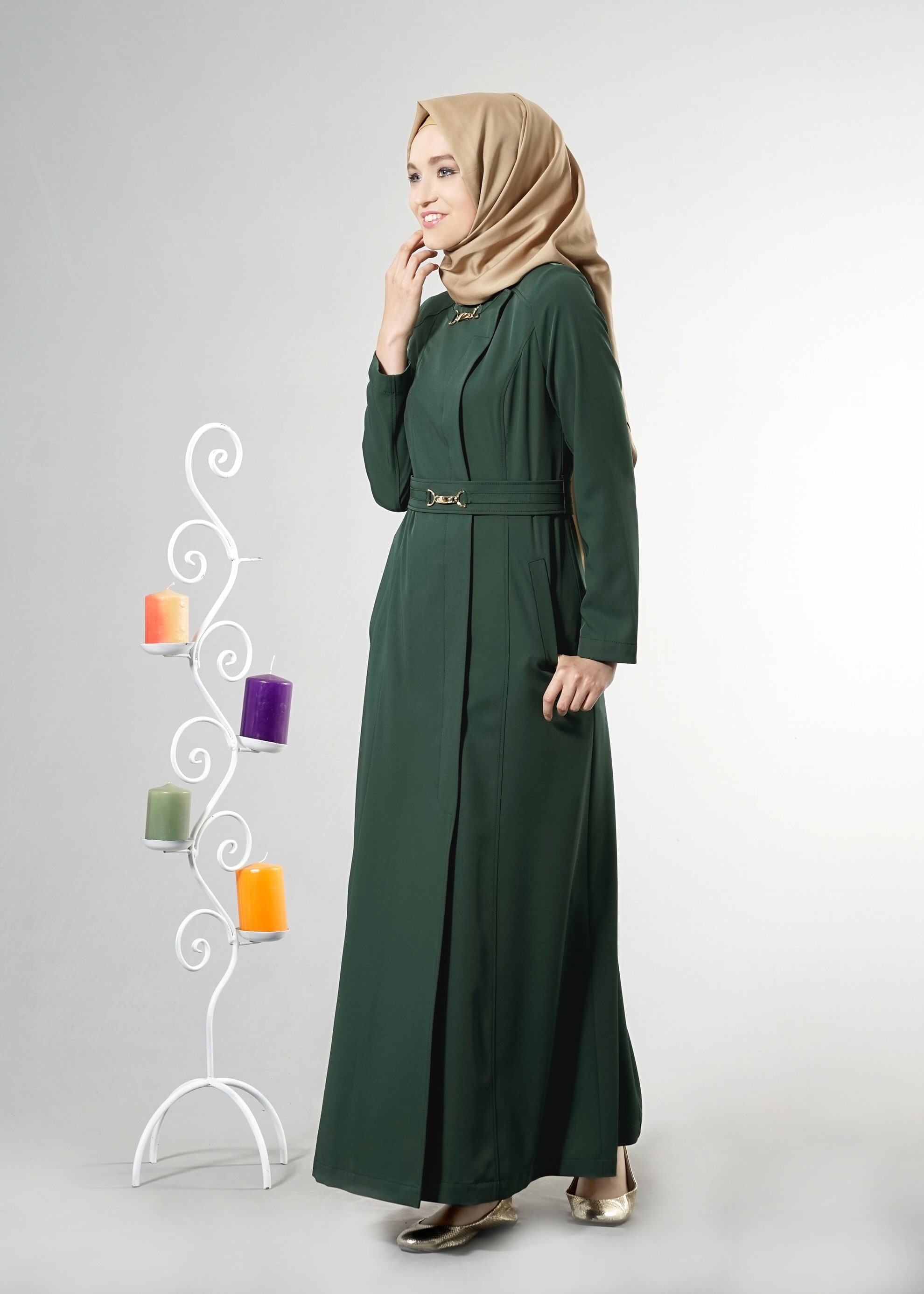 Tesettür giyim YEŞİL 1836 Sarah Tesettür Pardesü 38/48 TEK42