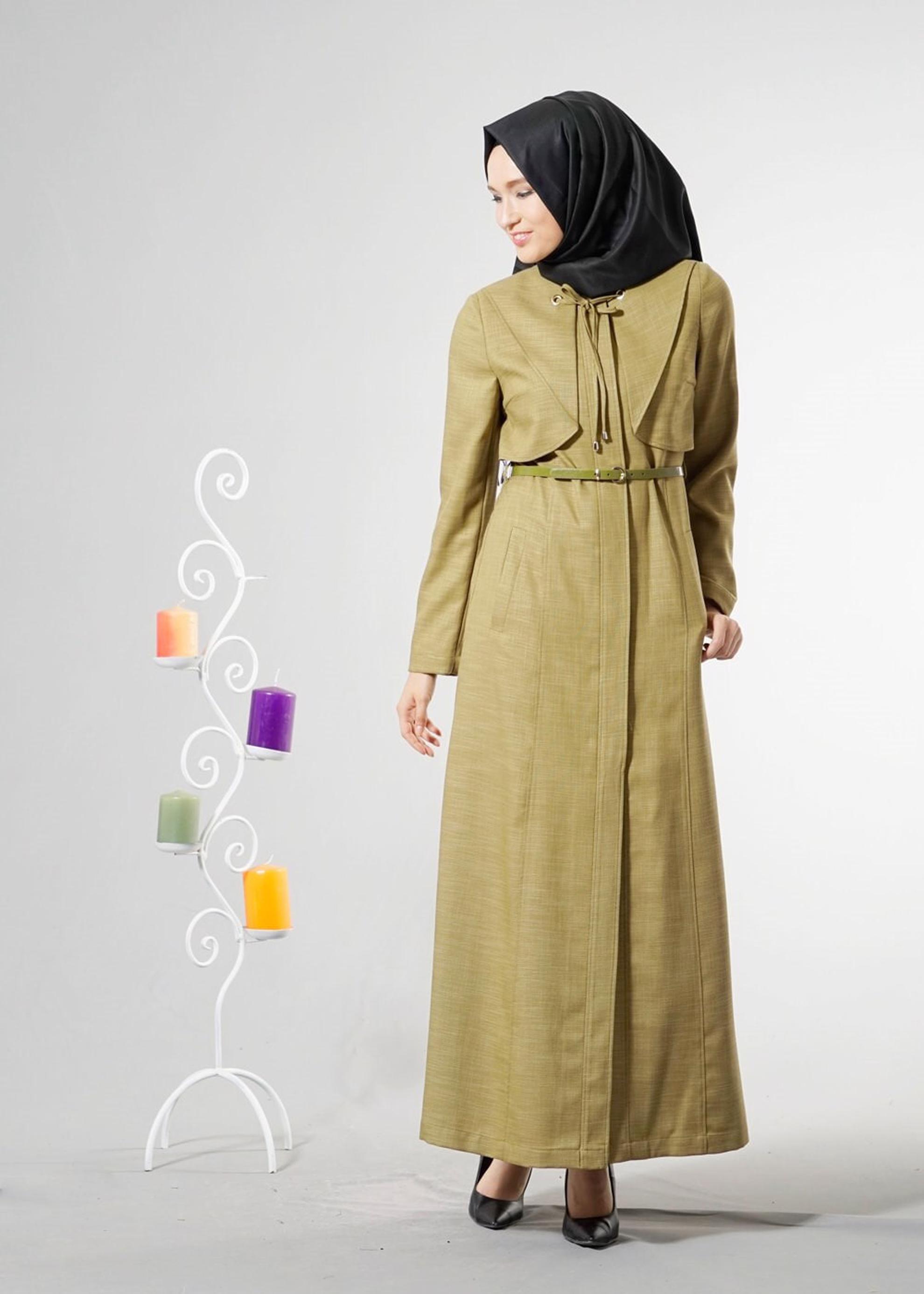 Tesettür giyim YEŞİL BAĞLAMA DETAYLI PARDESÜ 1837