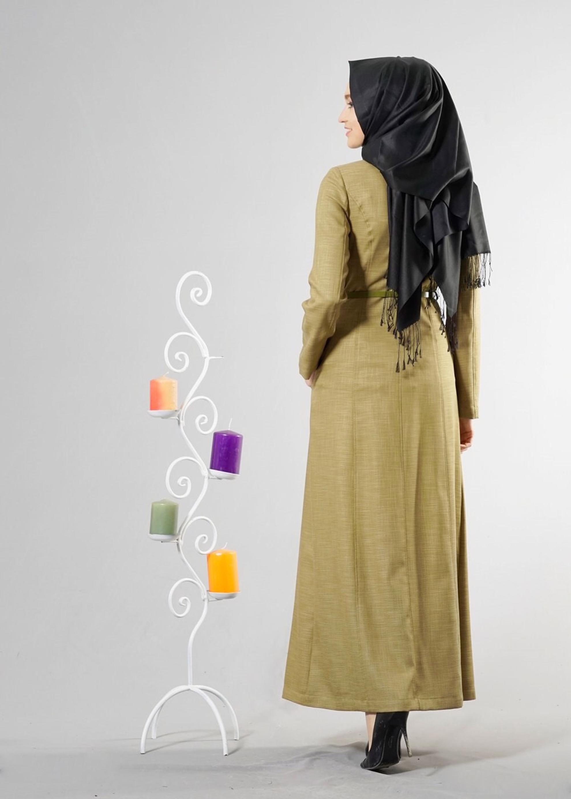 Tesettür giyim YEŞİL BAĞLAMA DETAYLI PARDESÜ 1837