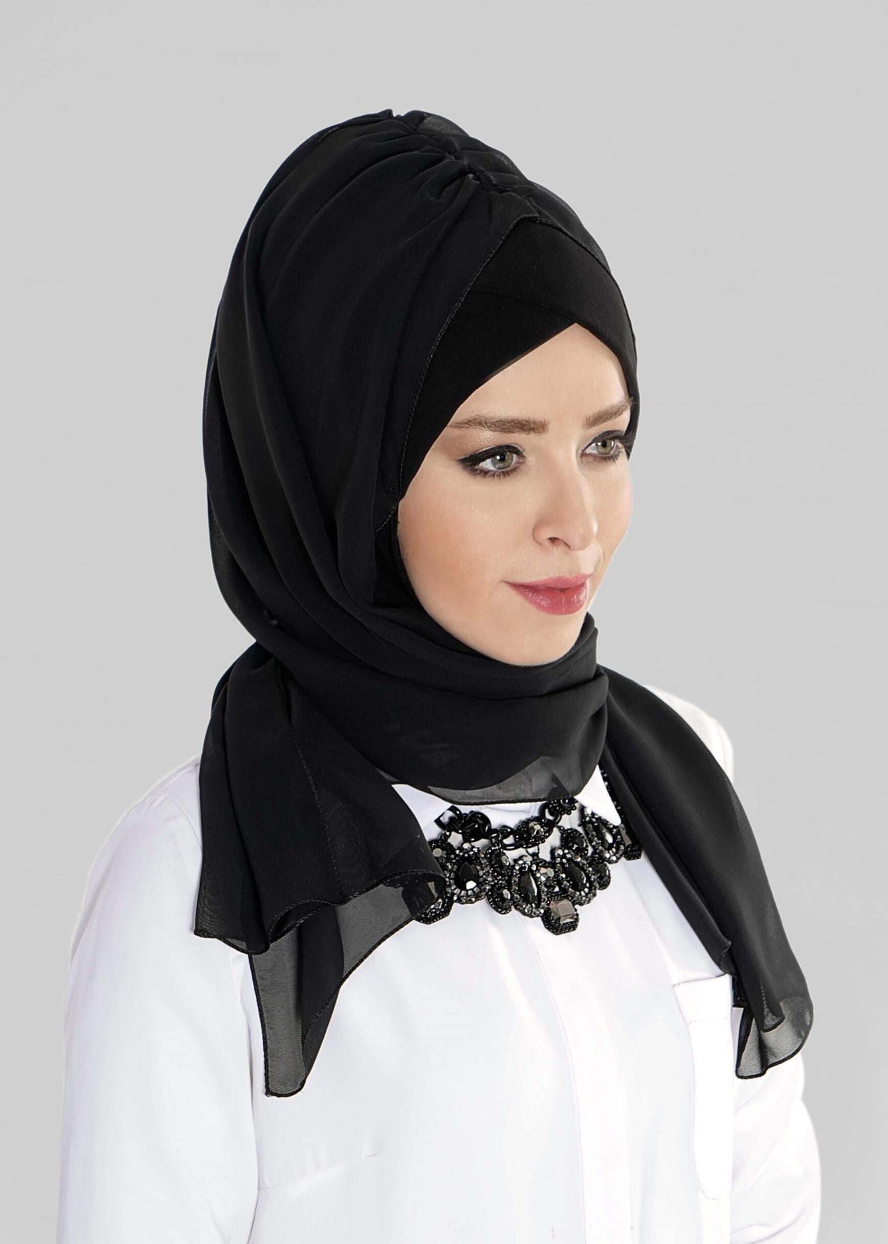 Tesettür giyim SİYAH 9632-1 ALVİNA PLİSELİ BONELİ ŞAL