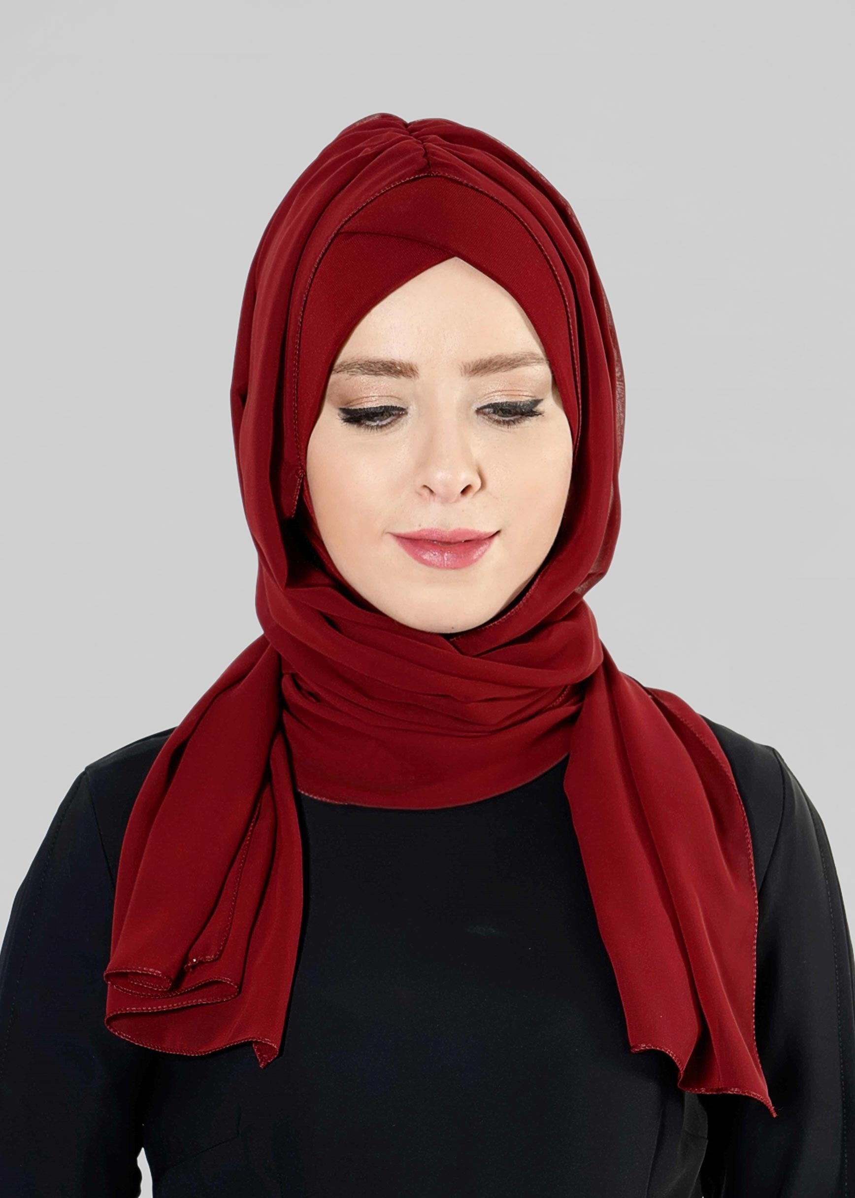 Tesettür giyim KIRMIZI 9632-1 ALVİNA PLİSELİ BONELİ ŞAL