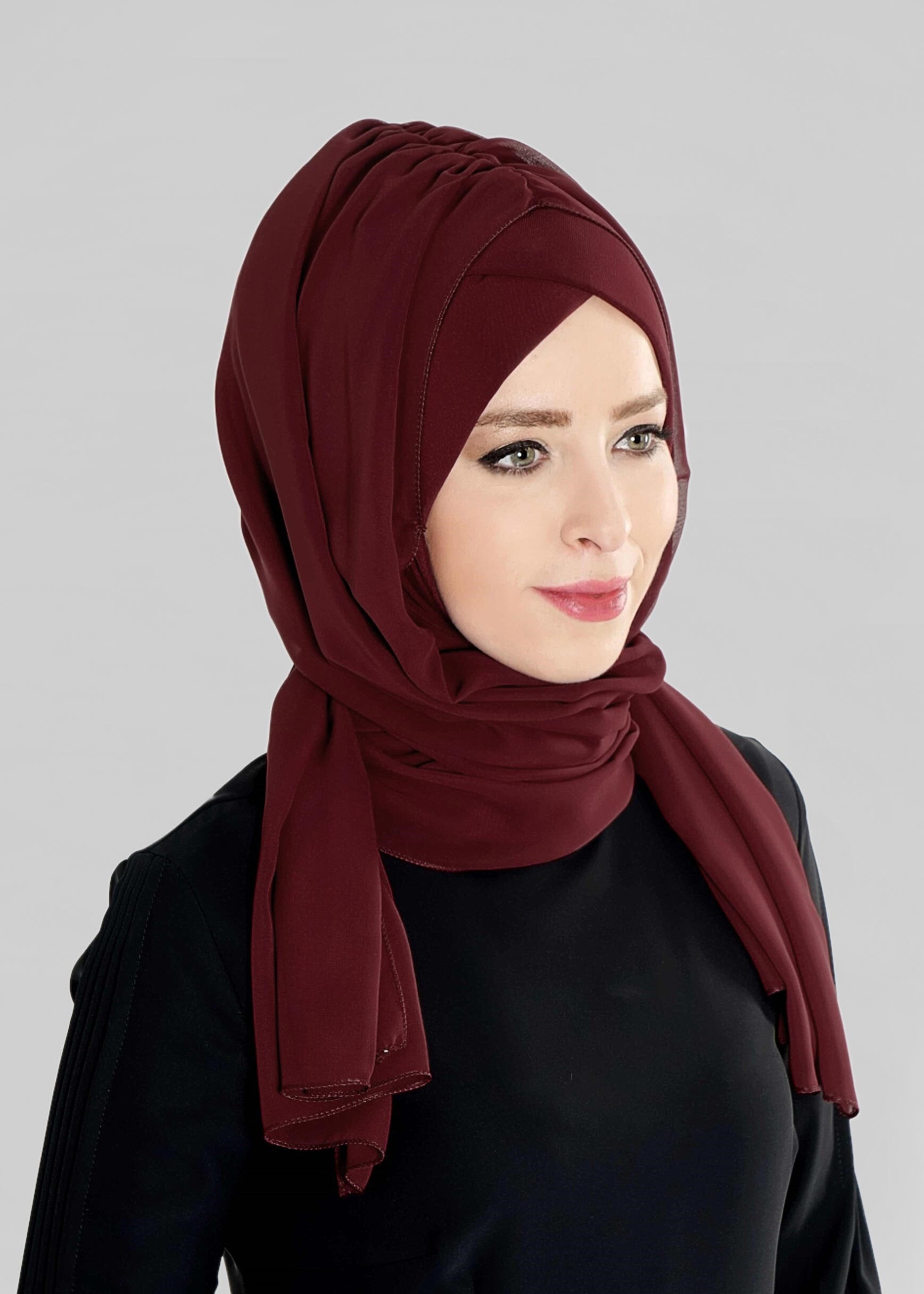 Tesettür giyim BORDO 9632-1 ALVİNA PLİSELİ BONELİ ŞAL