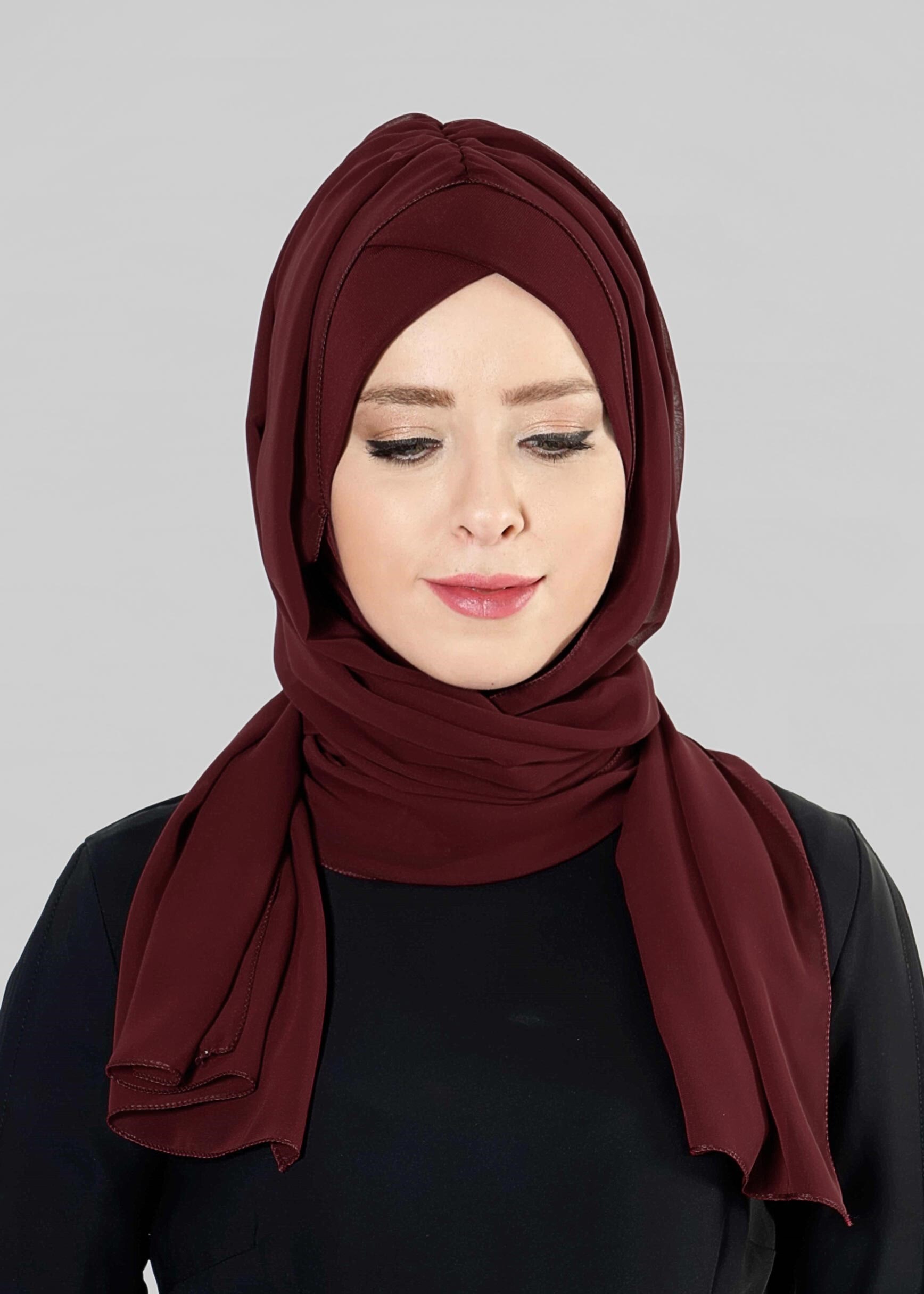 Tesettür giyim BORDO 9632-1 ALVİNA PLİSELİ BONELİ ŞAL