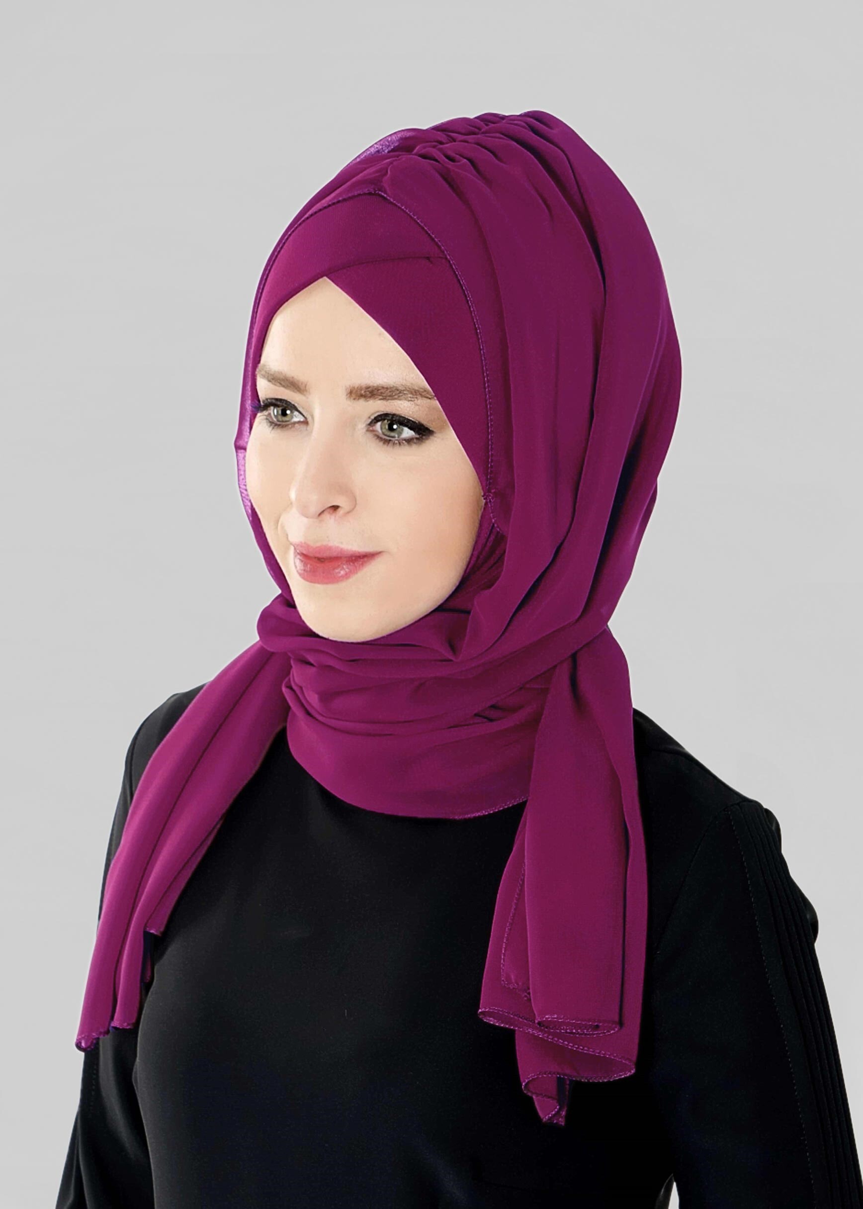 Tesettür giyim FUŞYA 9632-1 ALVİNA PLİSELİ BONELİ ŞAL