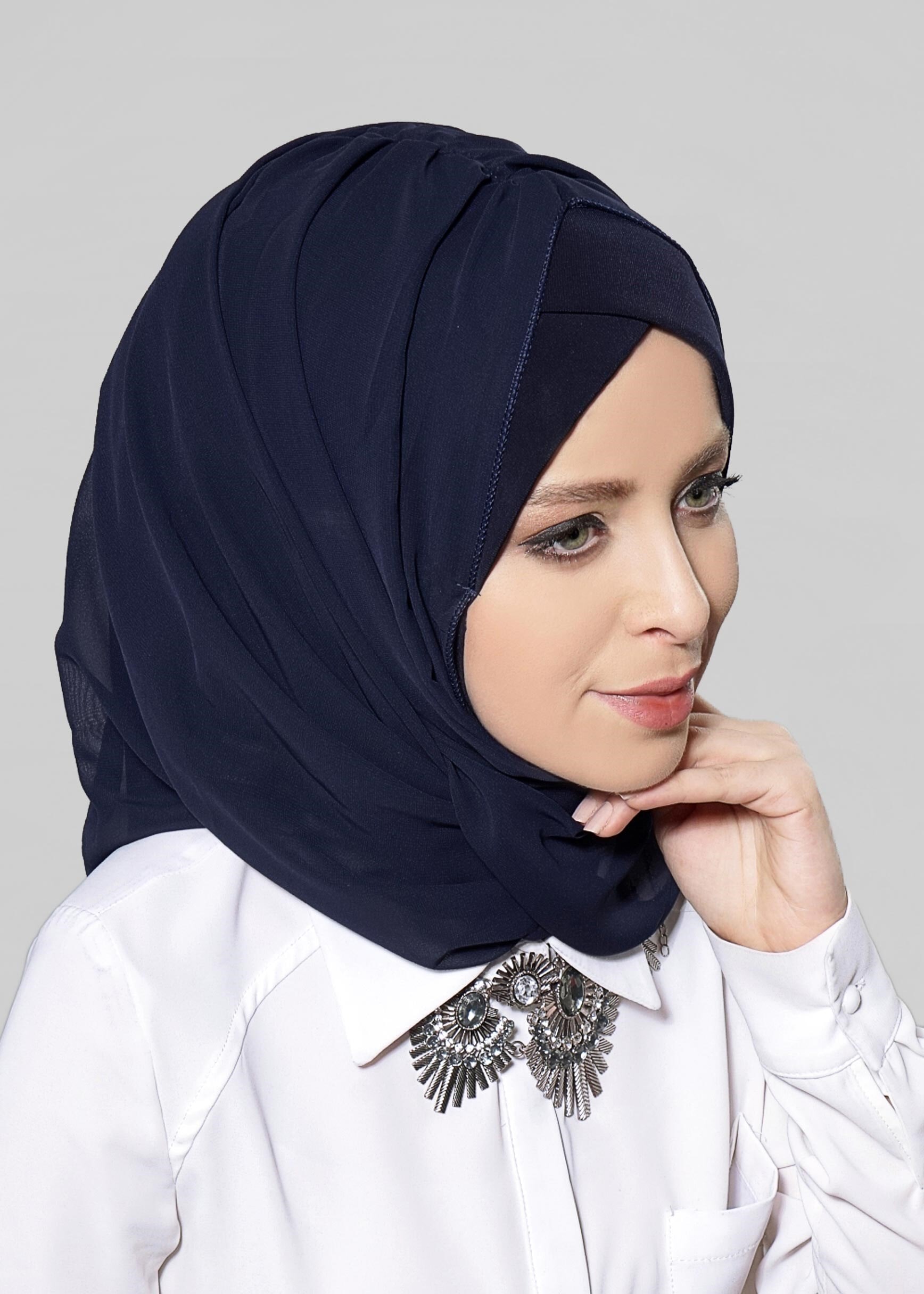 Tesettür giyim LACİVERT 9632-1 ALVİNA PLİSELİ BONELİ ŞAL