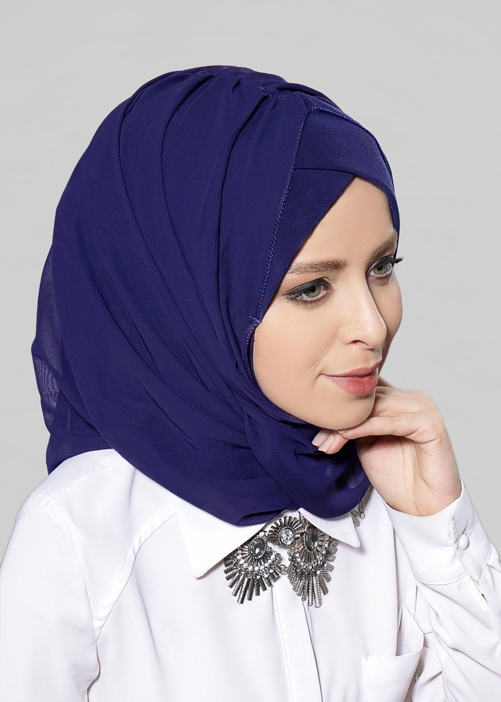 Tesettür giyim LACİVERT 9632-1 ALVİNA PLİSELİ BONELİ ŞAL