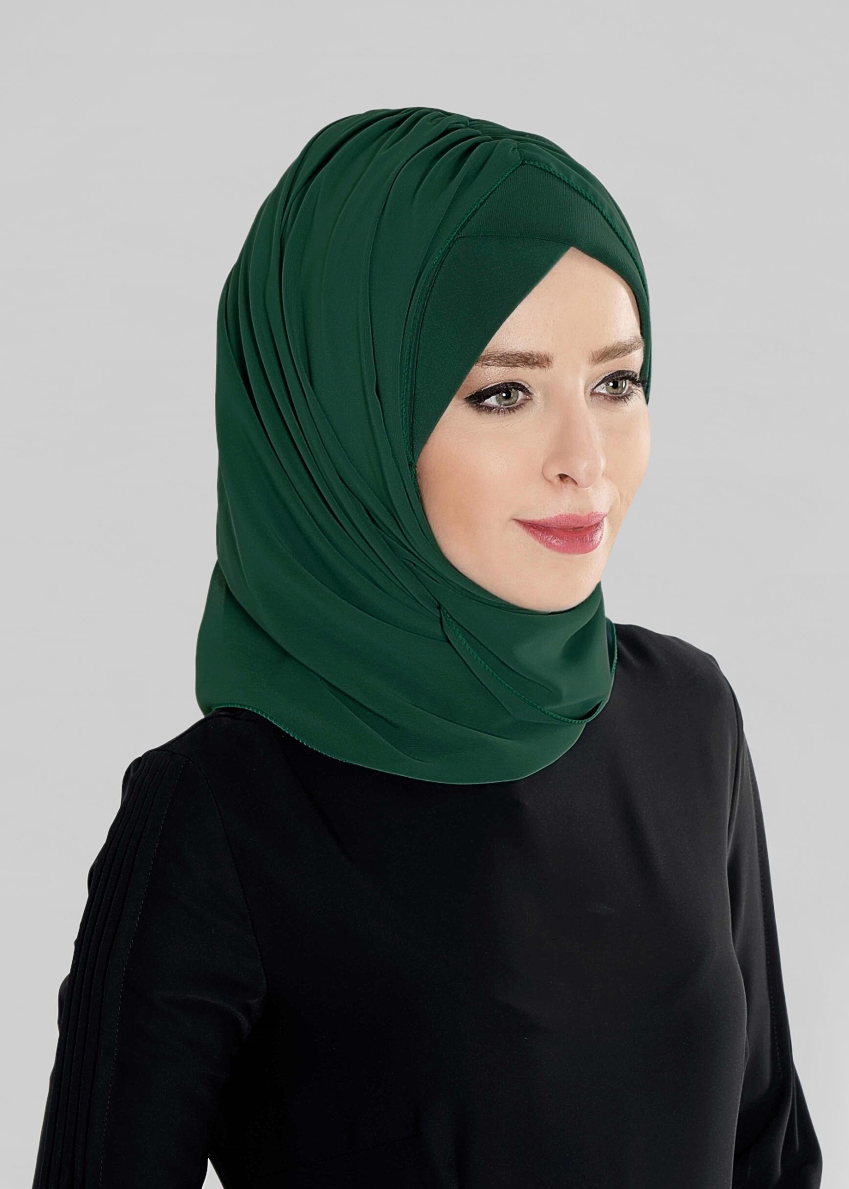 Tesettür giyim YEŞİL 9632-1 ALVİNA PLİSELİ BONELİ ŞAL