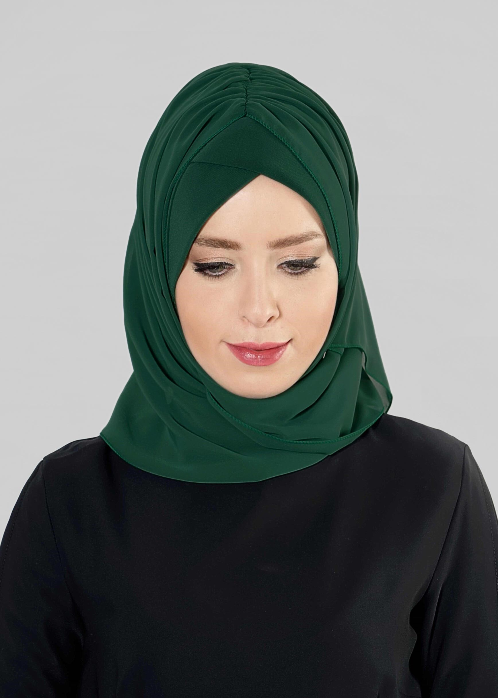 Tesettür giyim YEŞİL 9632-1 ALVİNA PLİSELİ BONELİ ŞAL