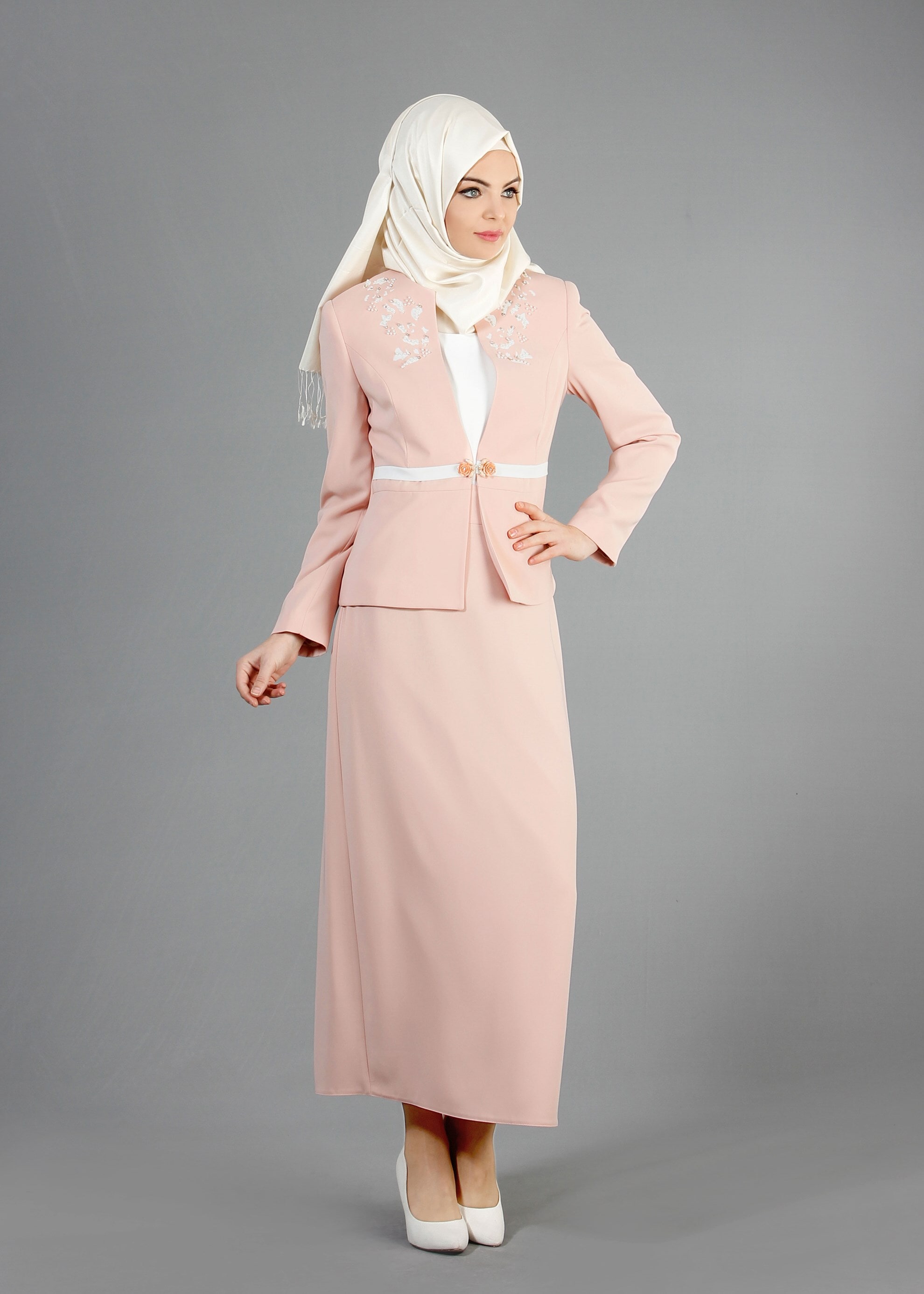 Tesettür giyim PUDRA 3229E Farah 6288 3&prime;lü Tesettür Etekli Takım 40/48