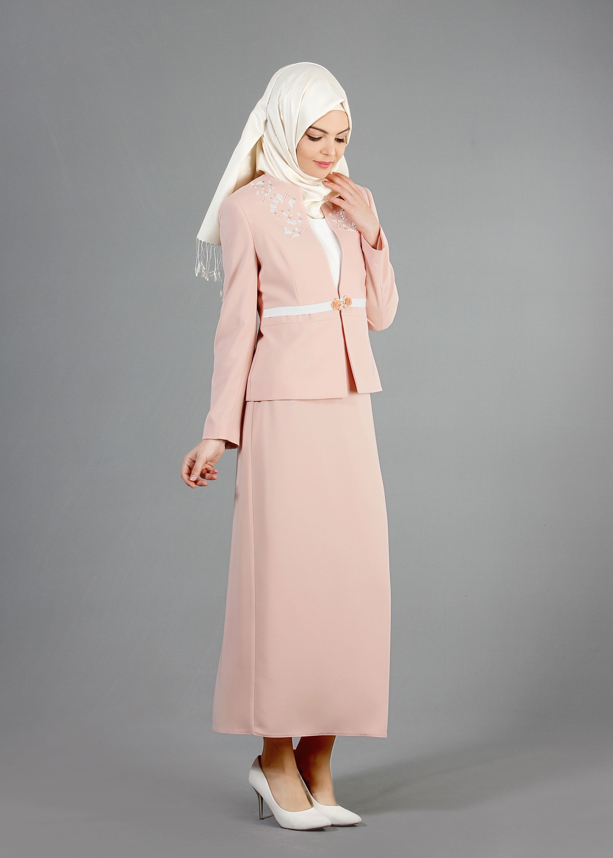 Tesettür giyim PUDRA 3229E Farah 6288 3&prime;lü Tesettür Etekli Takım 40/48