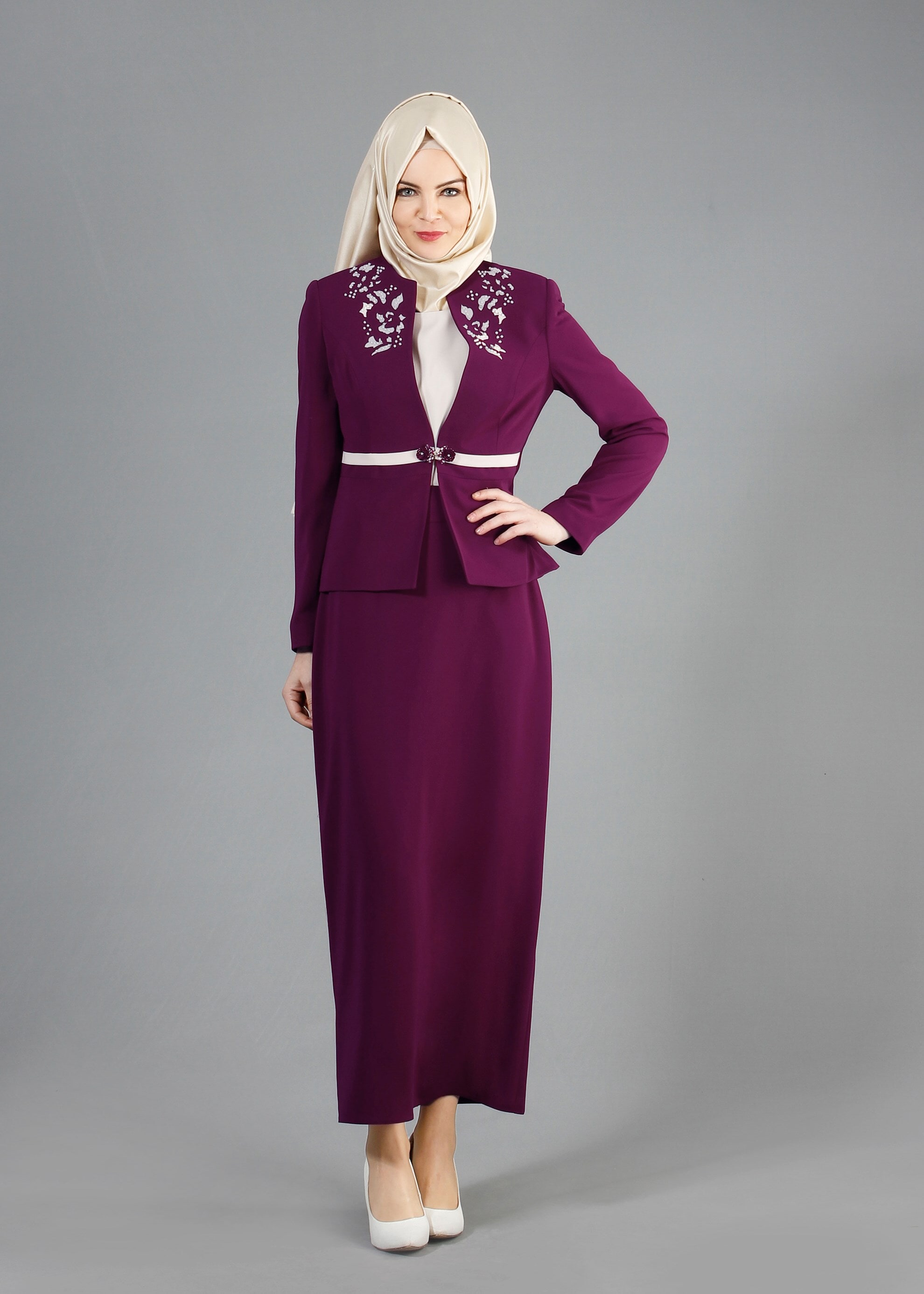 Tesettür giyim MOR 3229E Farah 6288 3&prime;lü Tesettür Etekli Takım 40/48