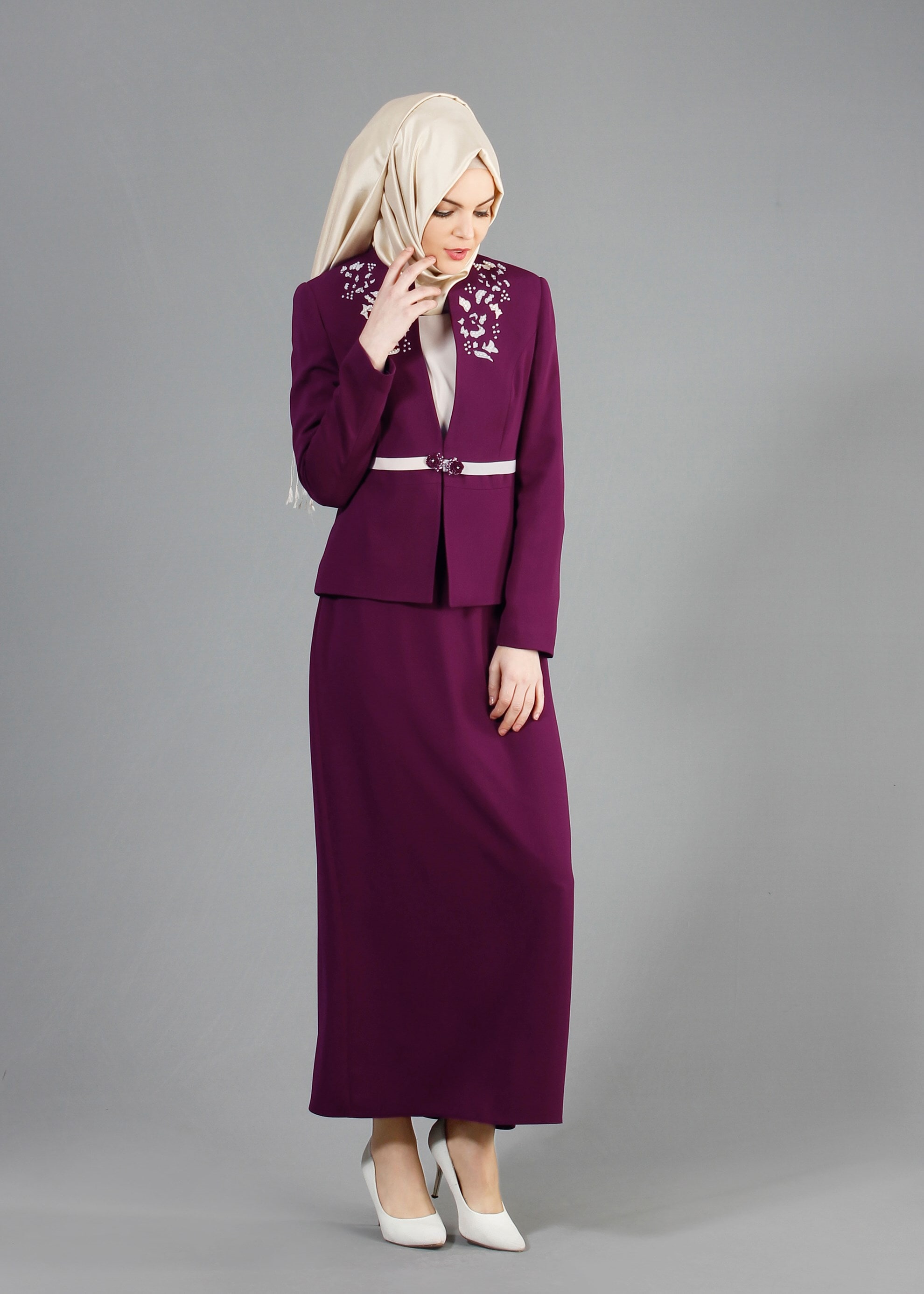 Tesettür giyim MOR 3229E Farah 6288 3&prime;lü Tesettür Etekli Takım 40/48