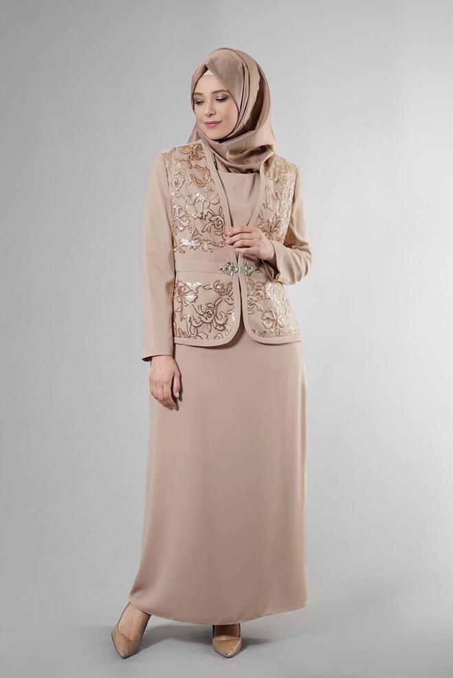 Hijab clothing BEIGE 3234E Farah Tesettür 6288 3&prime;Lü Etekli Takım 42/48 TEK40 - ALVİNA