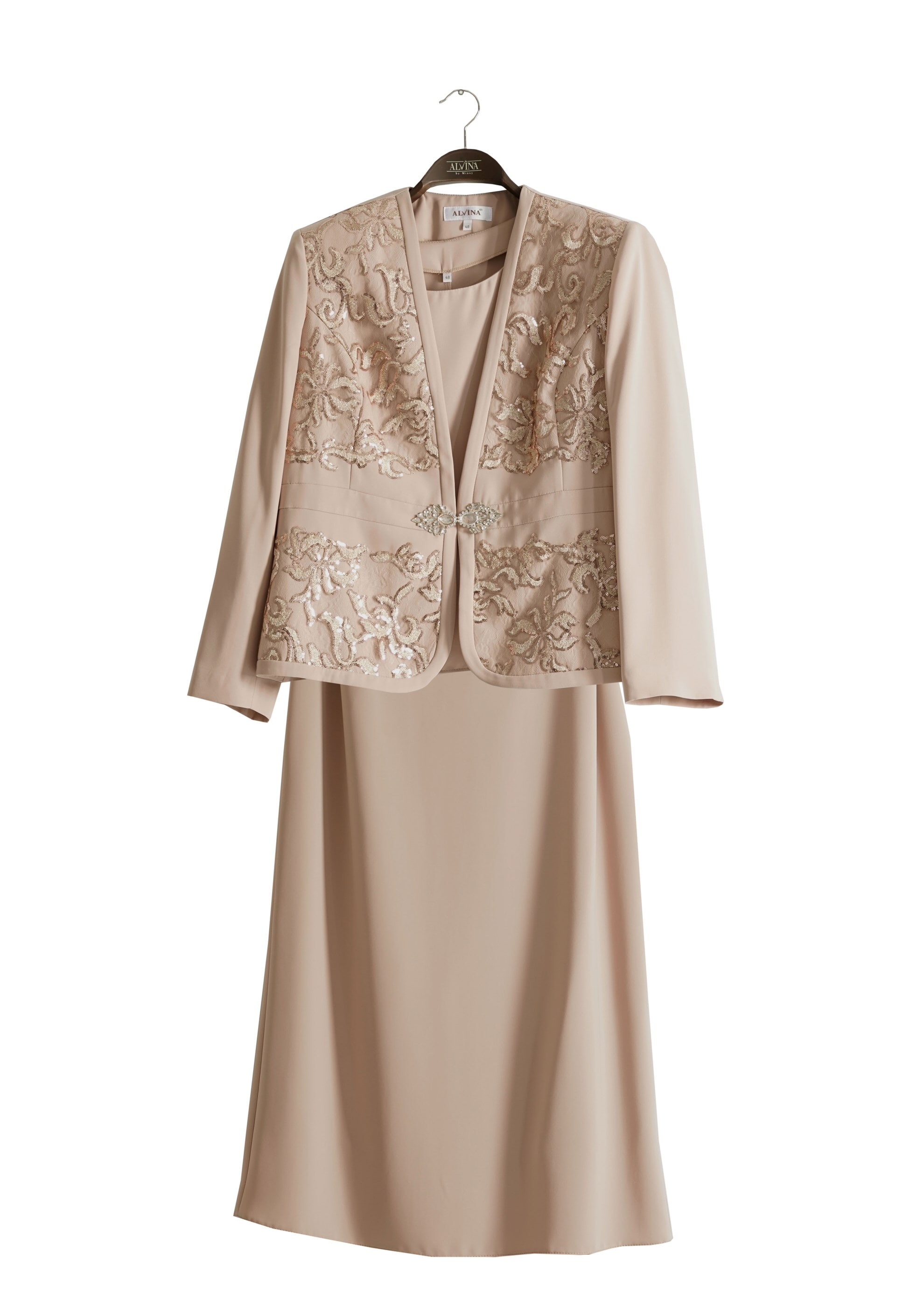 Hijab clothing BEIGE 3234E Farah Tesettür 6288 3&prime;Lü Etekli Takım 42/48 TEK40