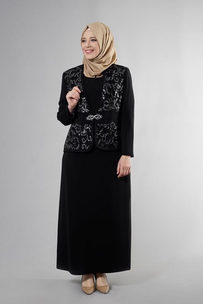 Hijab clothing BLACK 3234E Farah Tesettür 6288 3&prime;Lü Etekli Takım 42/48 TEK40 - ALVİNA